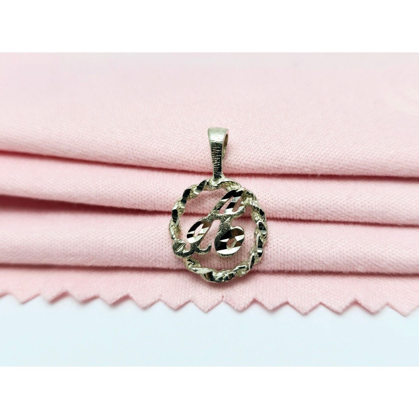 10K White Gold Initial Letter " A " Round Charm Pendant