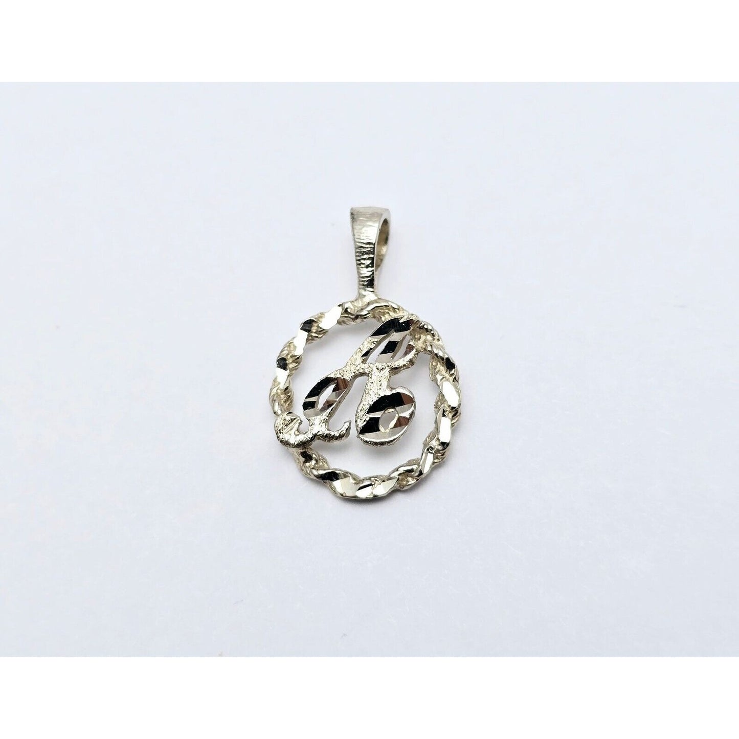 10K White Gold Initial Letter " A " Round Charm Pendant