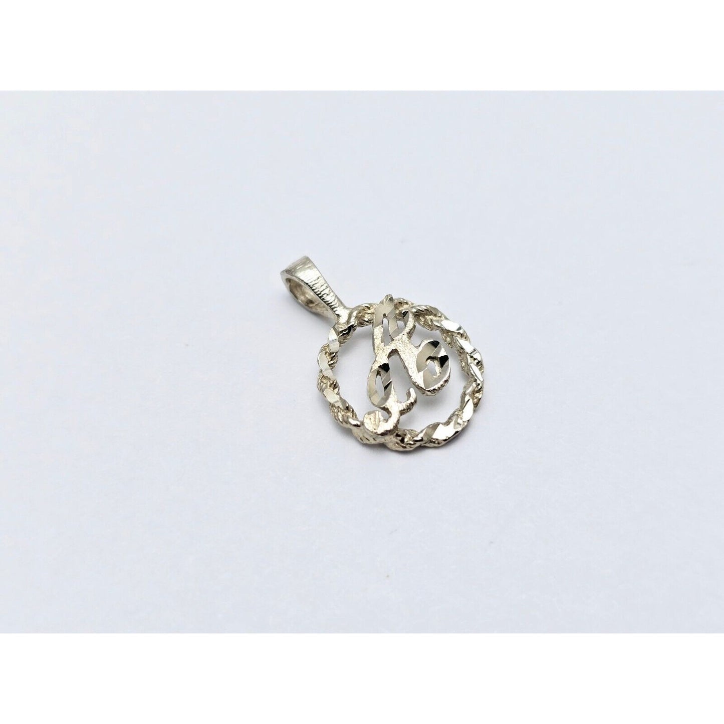 10K White Gold Initial Letter " A " Round Charm Pendant