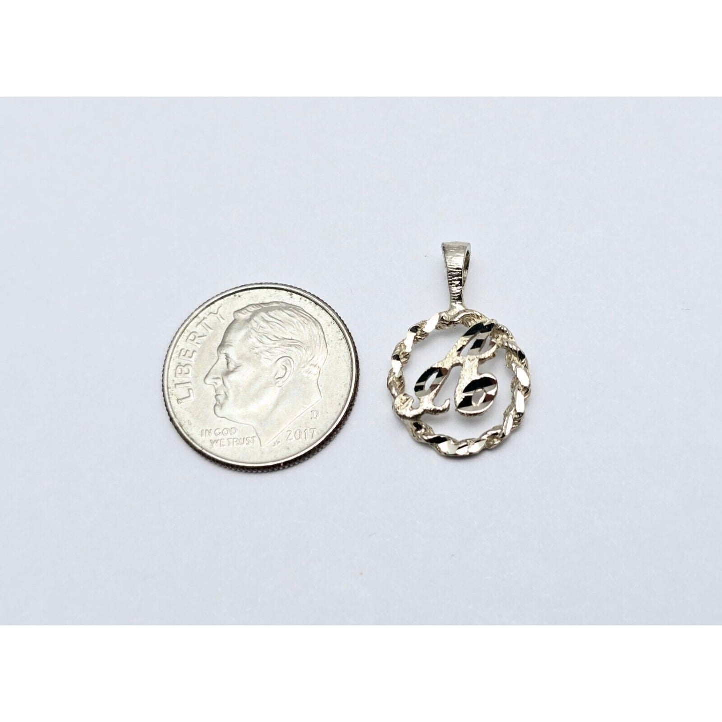 10K White Gold Initial Letter " A " Round Charm Pendant