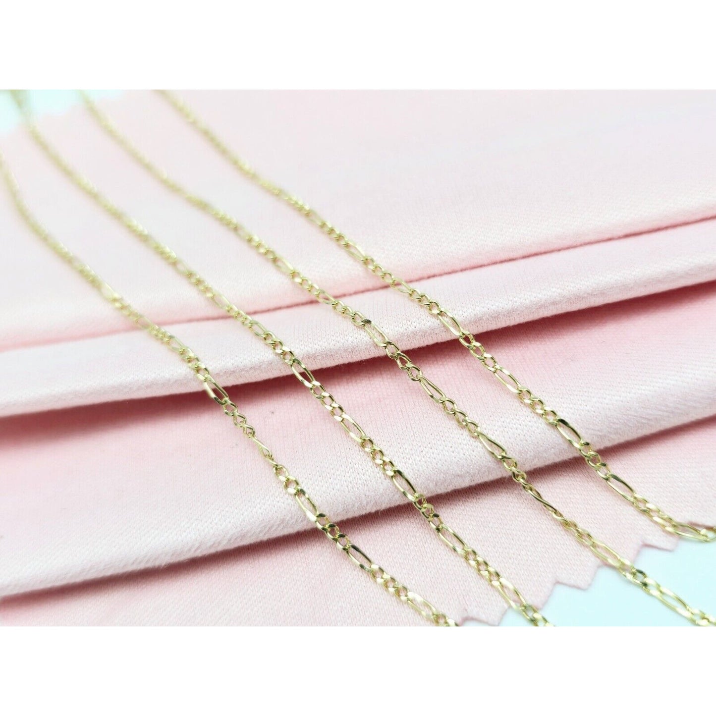 Thin 14K Yellow Gold Figaro Link Chain Necklace