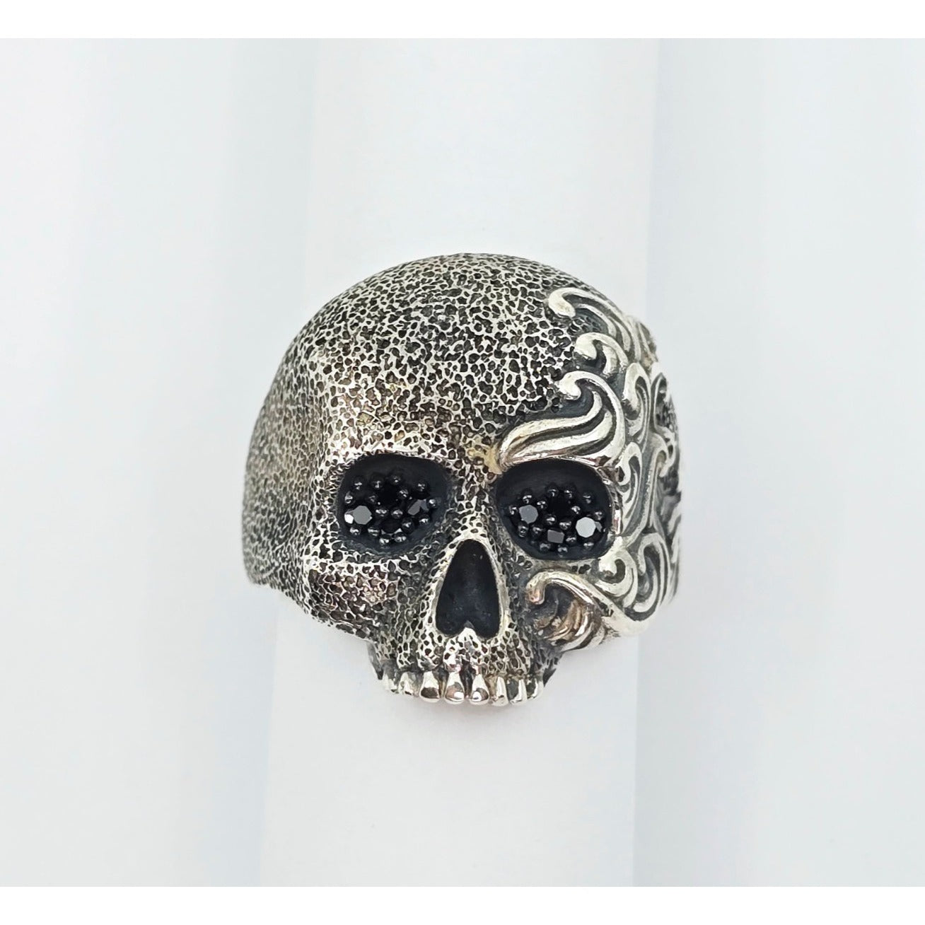 David Yurman Black Diamond Skull Wave Ring 925 Sterling Silver Waves Collection