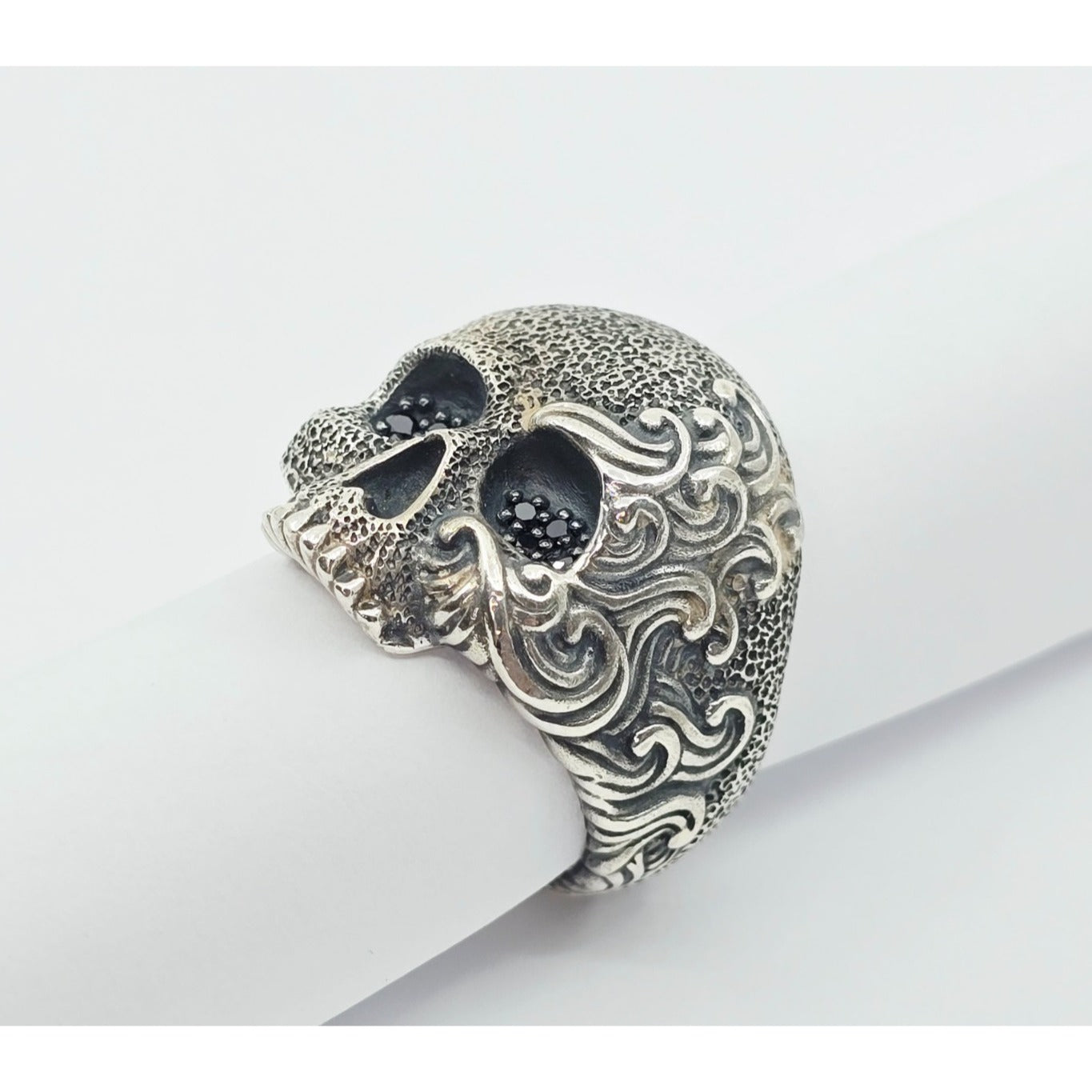 David Yurman Black Diamond Skull Wave Ring 925 Sterling Silver Waves Collection