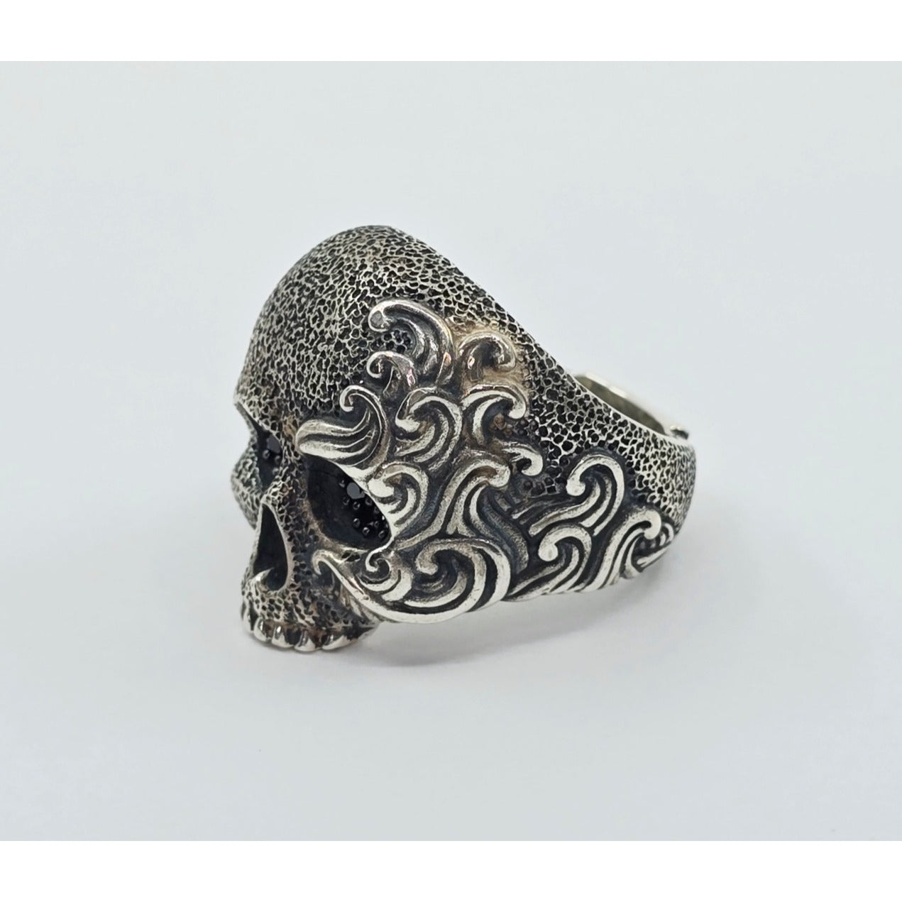 David Yurman Black Diamond Skull Wave Ring 925 Sterling Silver Waves Collection