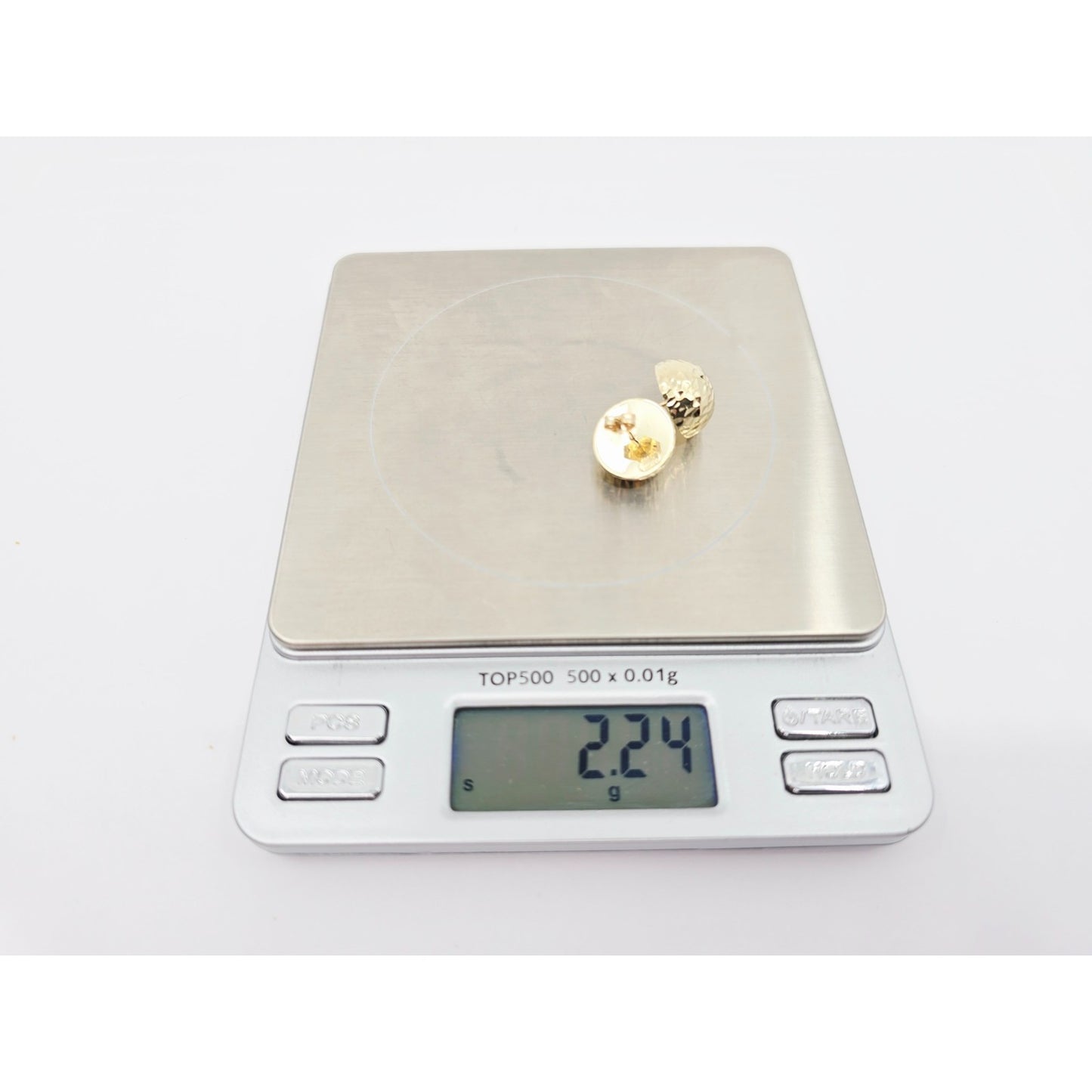 14K Yellow Gold Round Ball Hammered Stud Earrings