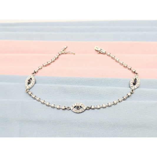 18K & 14K White Gold Evil Eye Diamond & Sapphire Tennis Link Bracelet