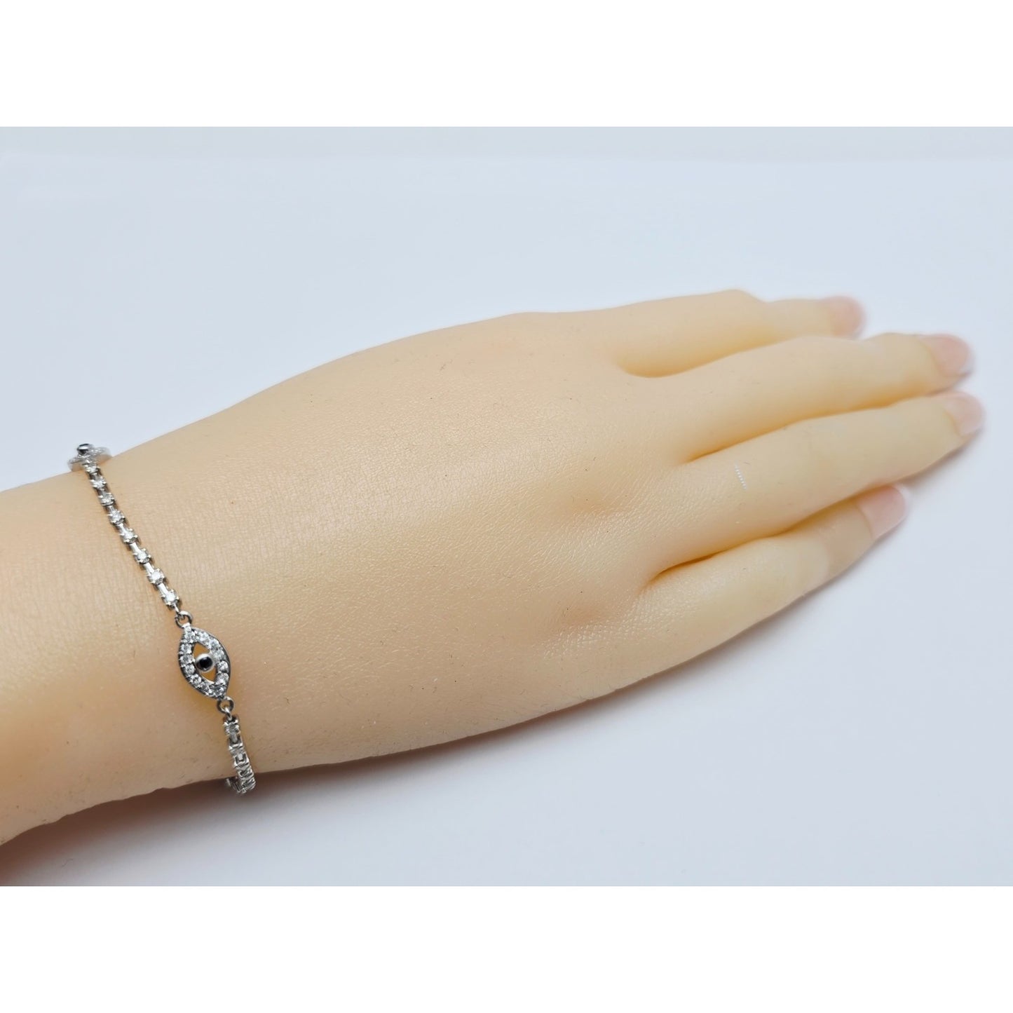18K & 14K White Gold Evil Eye Diamond & Sapphire Tennis Link Bracelet