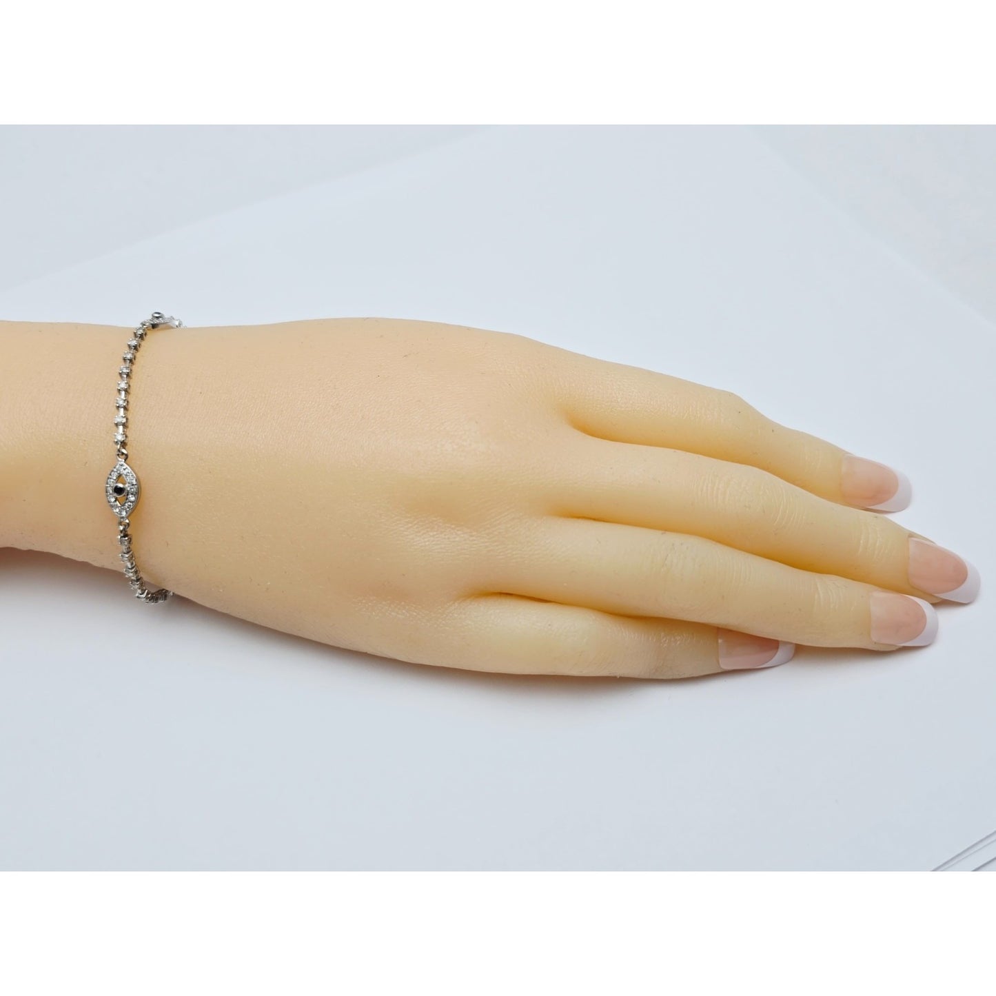 18K & 14K White Gold Evil Eye Diamond & Sapphire Tennis Link Bracelet