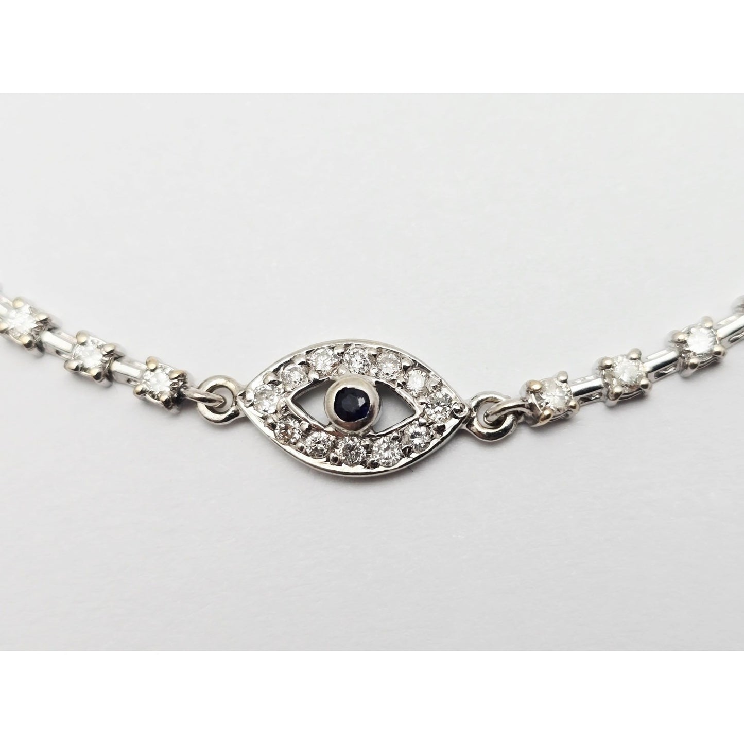 18K & 14K White Gold Evil Eye Diamond & Sapphire Tennis Link Bracelet