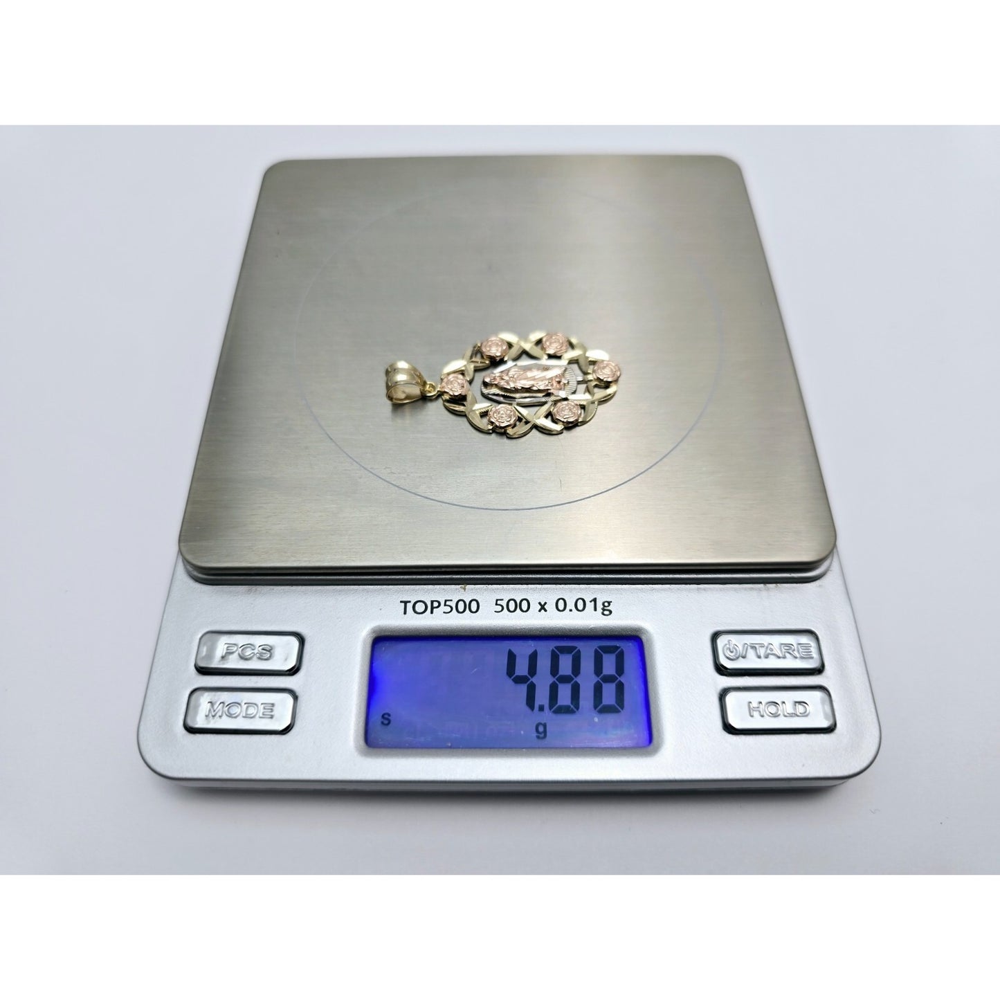 14K Tri Tone Gold Religious Flower Floral Saint Mary Charm Pendant