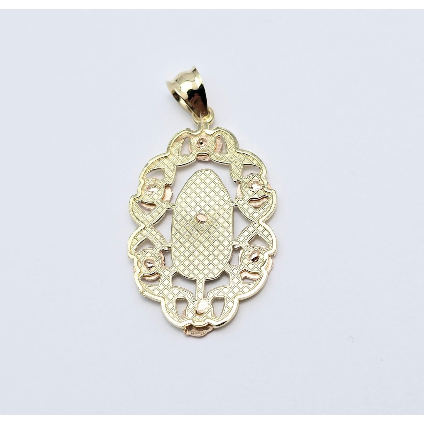 14K Tri Tone Gold Religious Flower Floral Saint Mary Charm Pendant