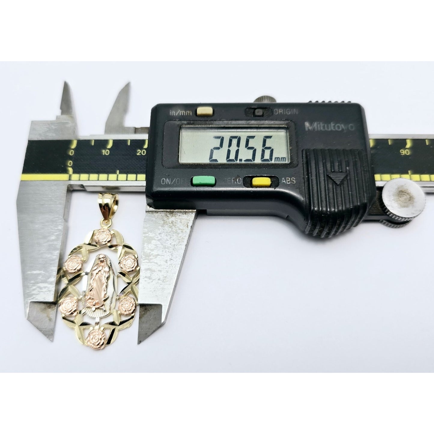 14K Tri Tone Gold Religious Flower Floral Saint Mary Charm Pendant