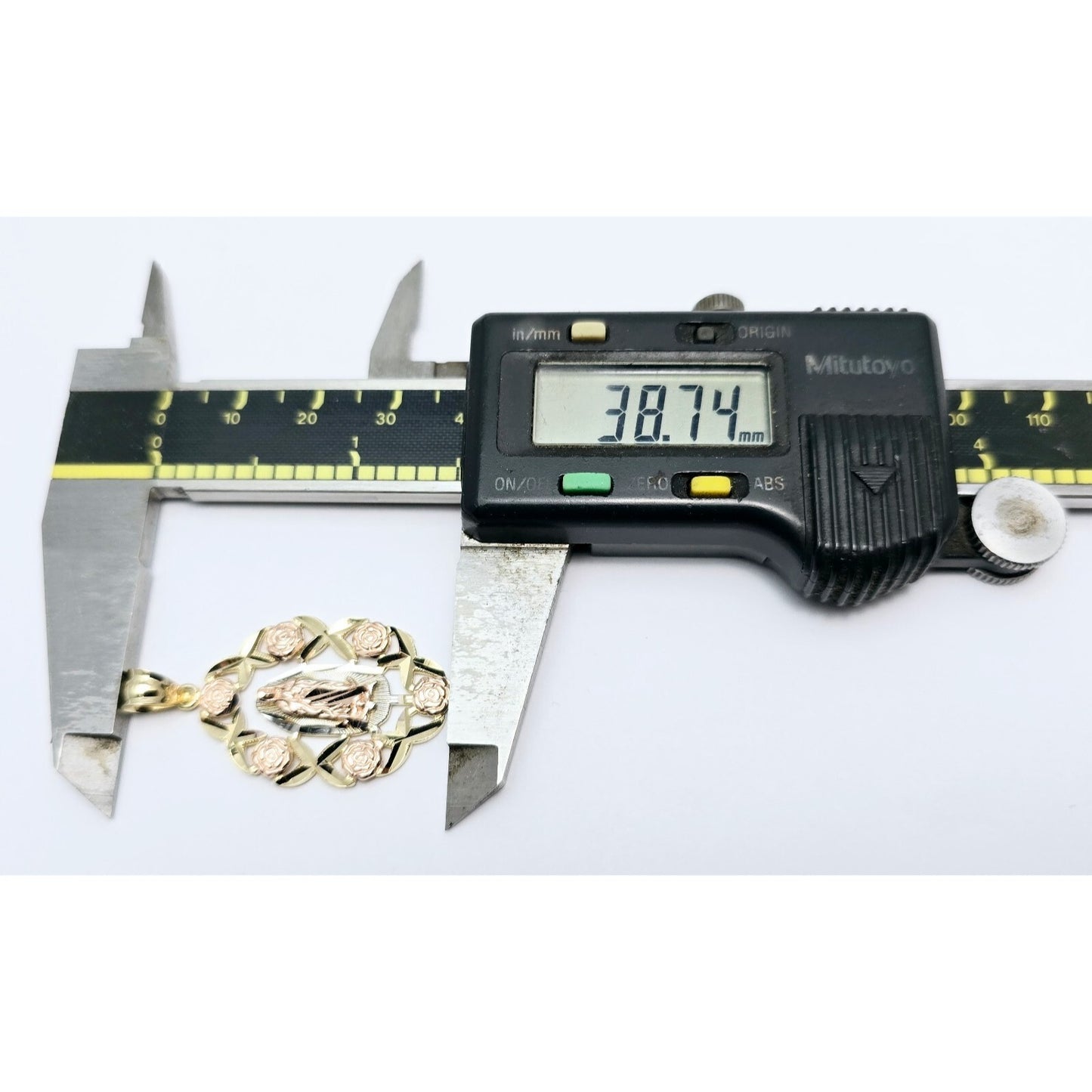 14K Tri Tone Gold Religious Flower Floral Saint Mary Charm Pendant