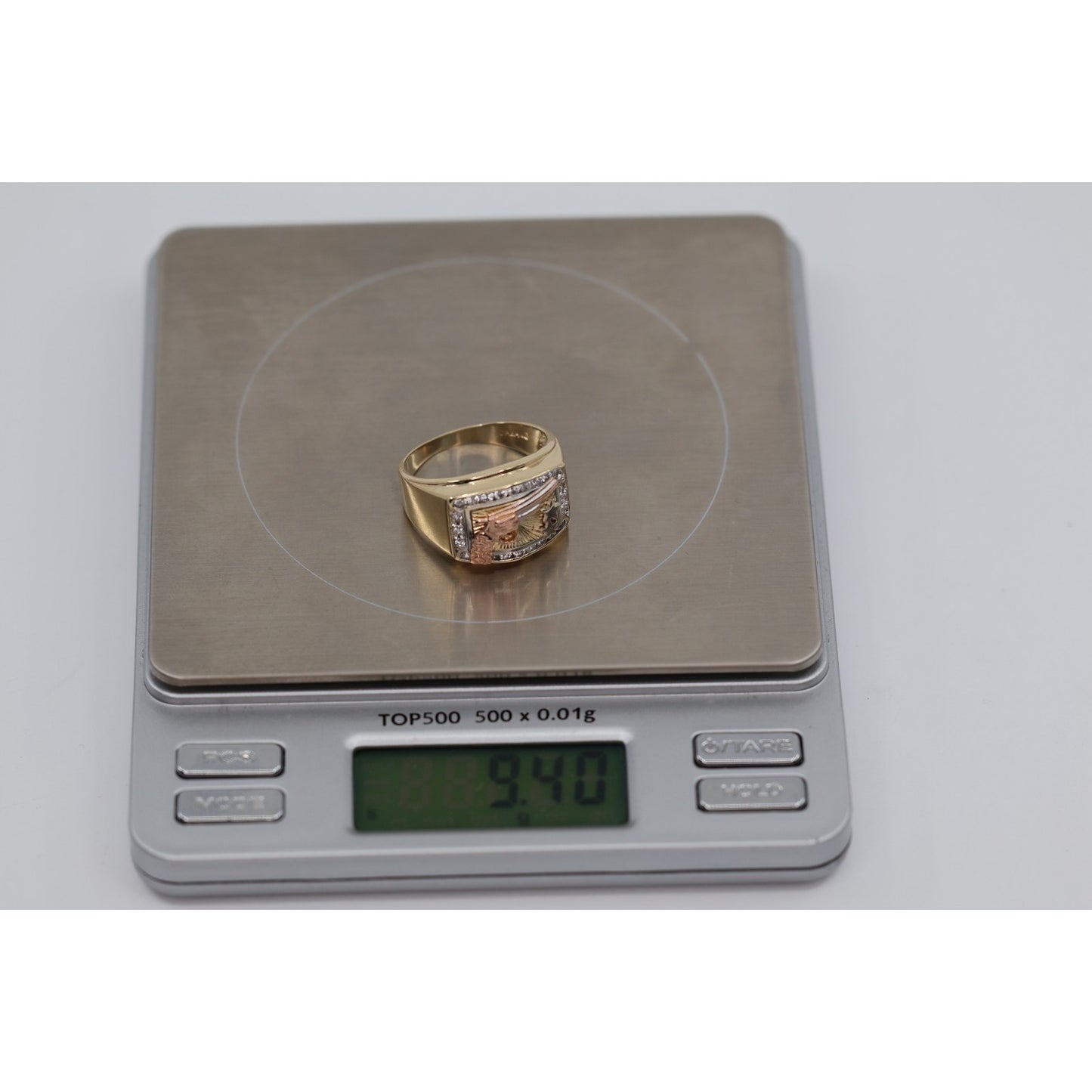 14K Tri Tone Gold Gun CZ Ring