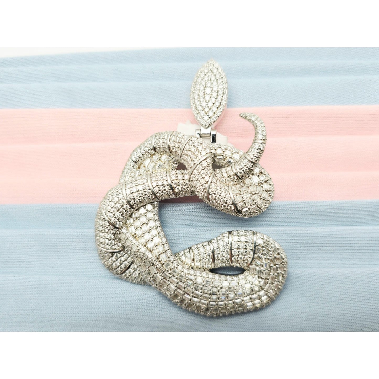 925 Sterling Silver Iced Out Moissanite Letter Initial "C" Snake Charm Pendant