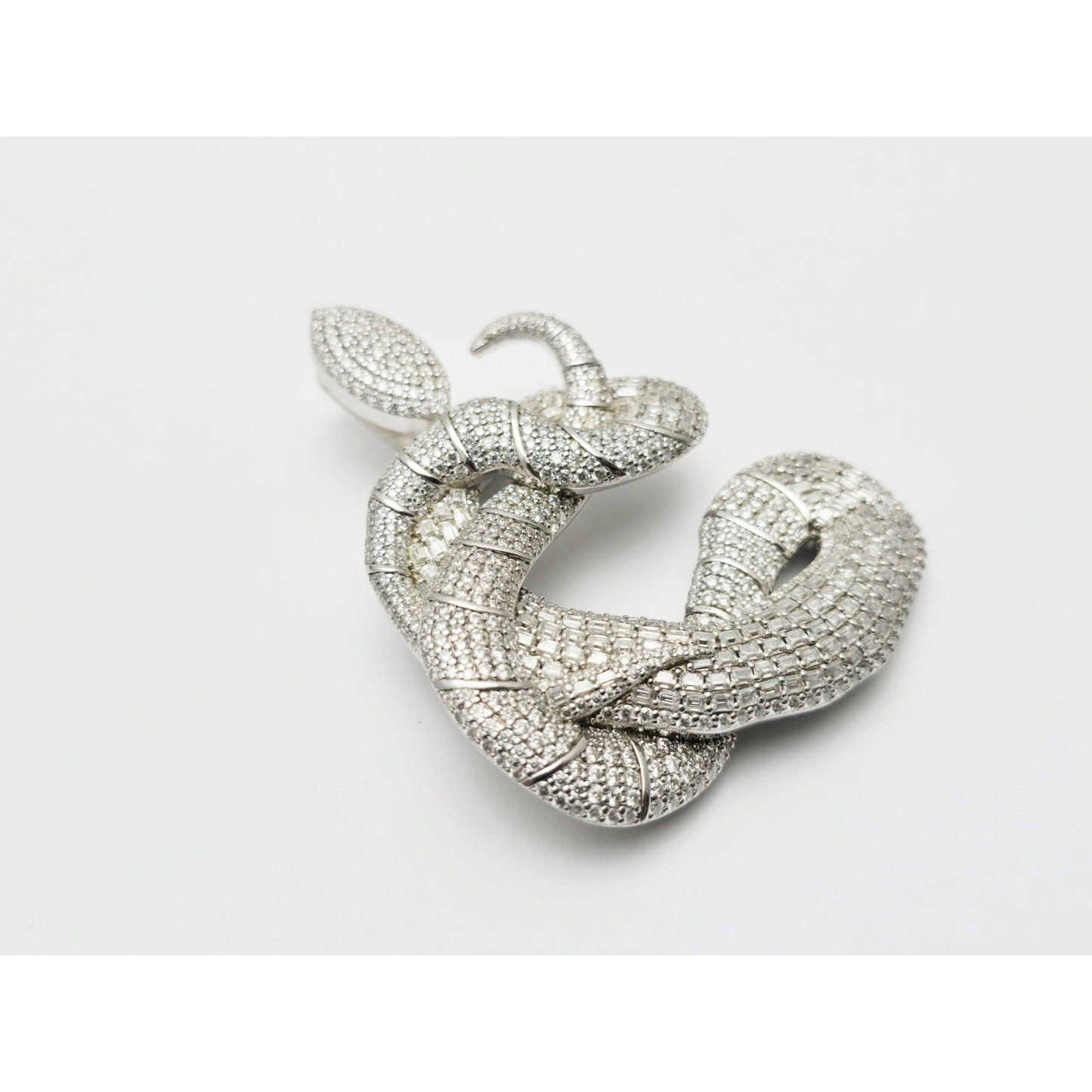 925 Sterling Silver Iced Out Moissanite Letter Initial "C" Snake Charm Pendant