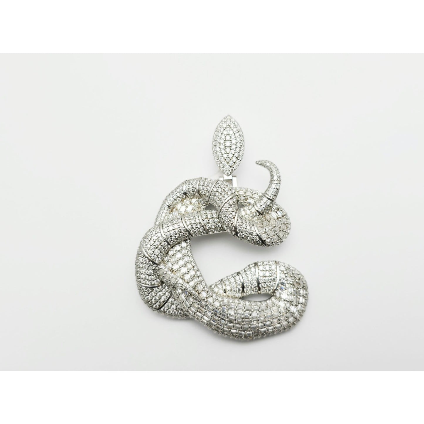 925 Sterling Silver Iced Out Moissanite Letter Initial "C" Snake Charm Pendant