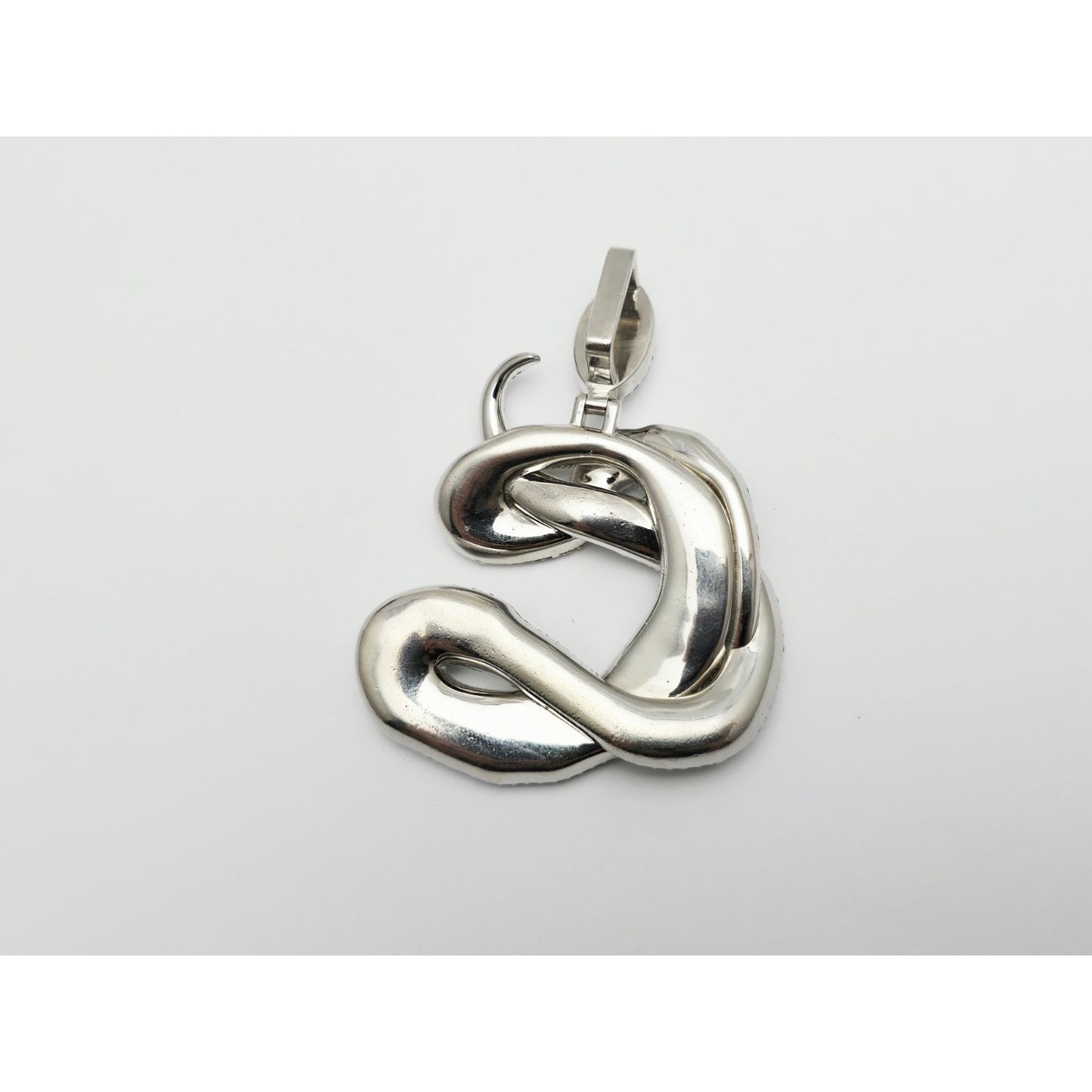 925 Sterling Silver Iced Out Moissanite Letter Initial "C" Snake Charm Pendant