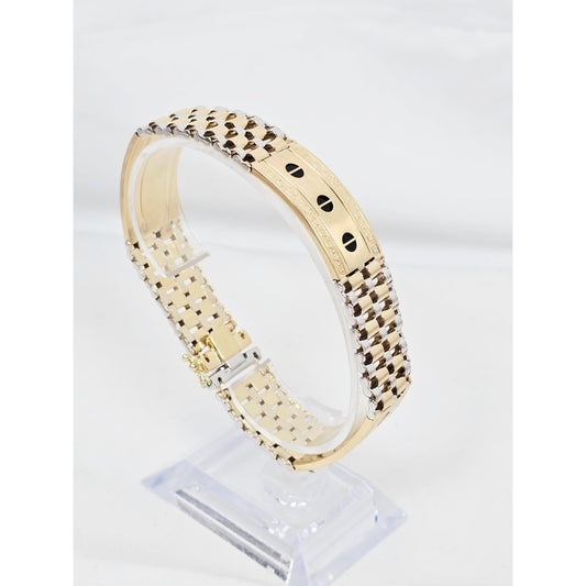 14K Two Tone Gold Rolex Style Enamel Link Bracelet