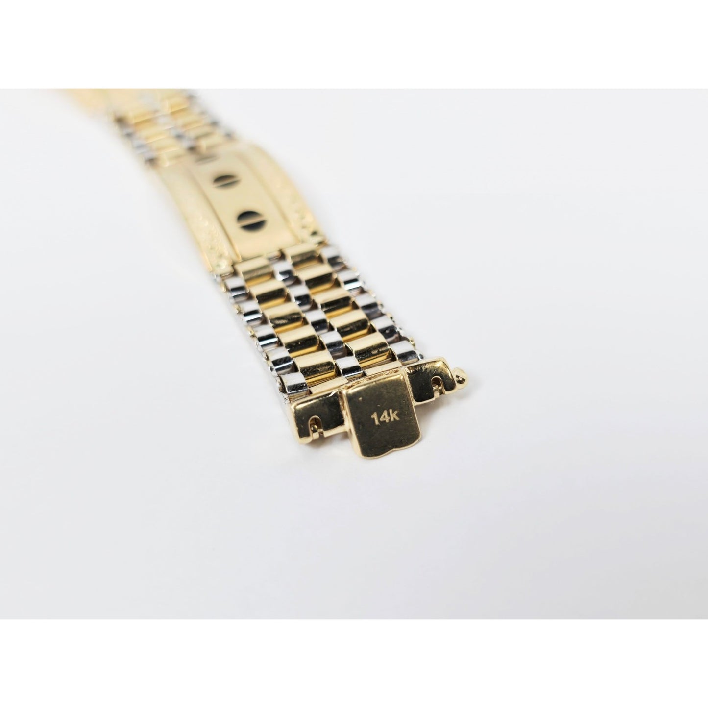 14K Two Tone Gold Rolex Style Enamel Link Bracelet