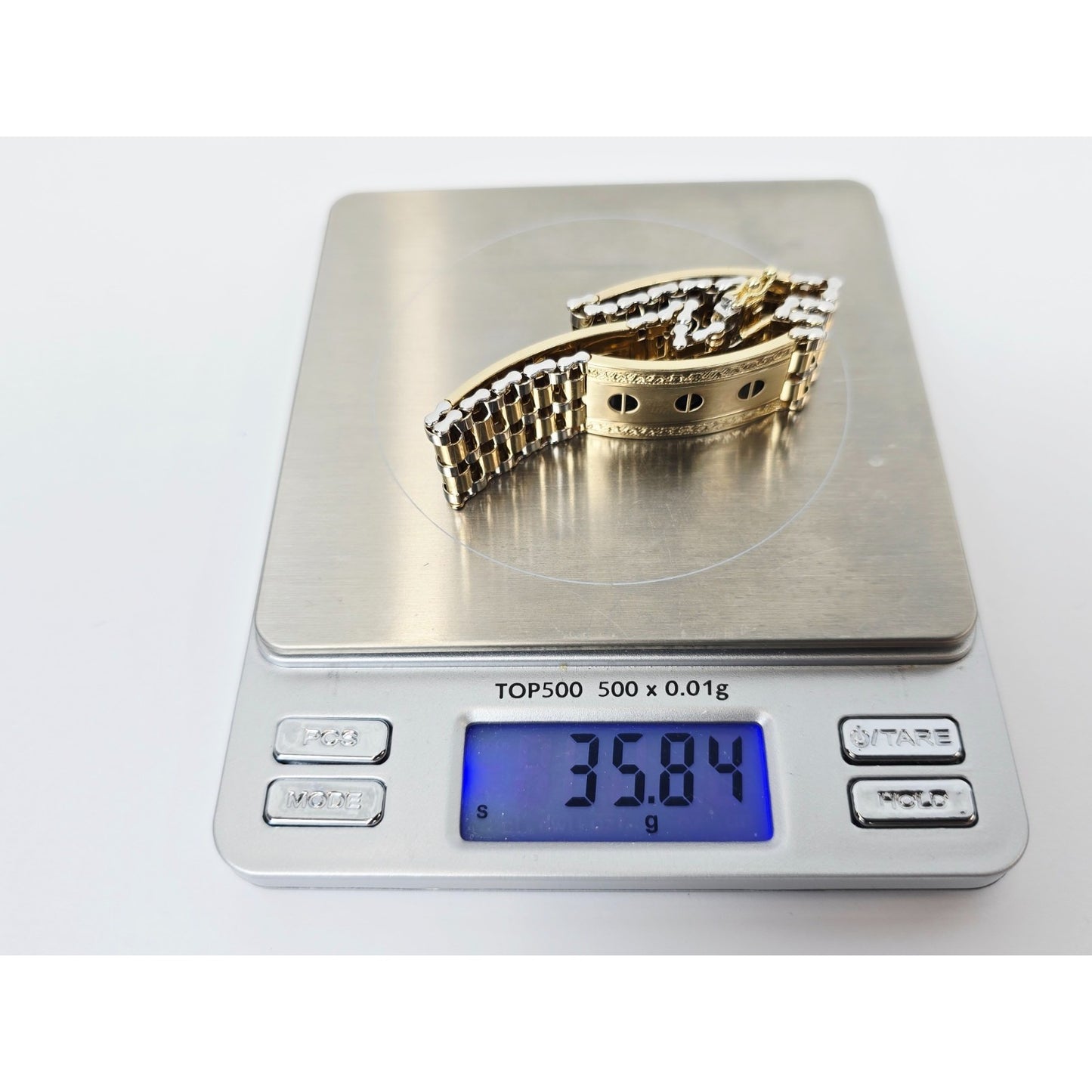 14K Two Tone Gold Rolex Style Enamel Link Bracelet