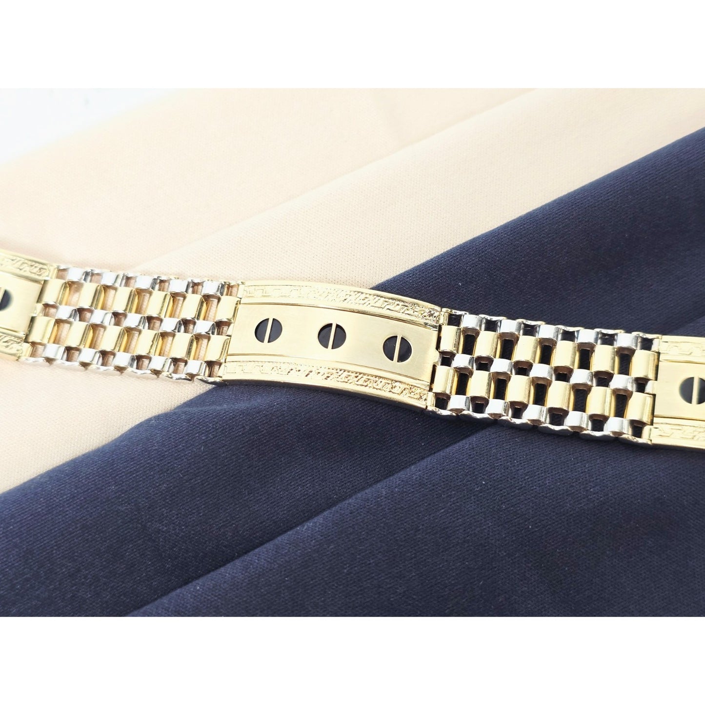 14K Two Tone Gold Rolex Style Enamel Link Bracelet