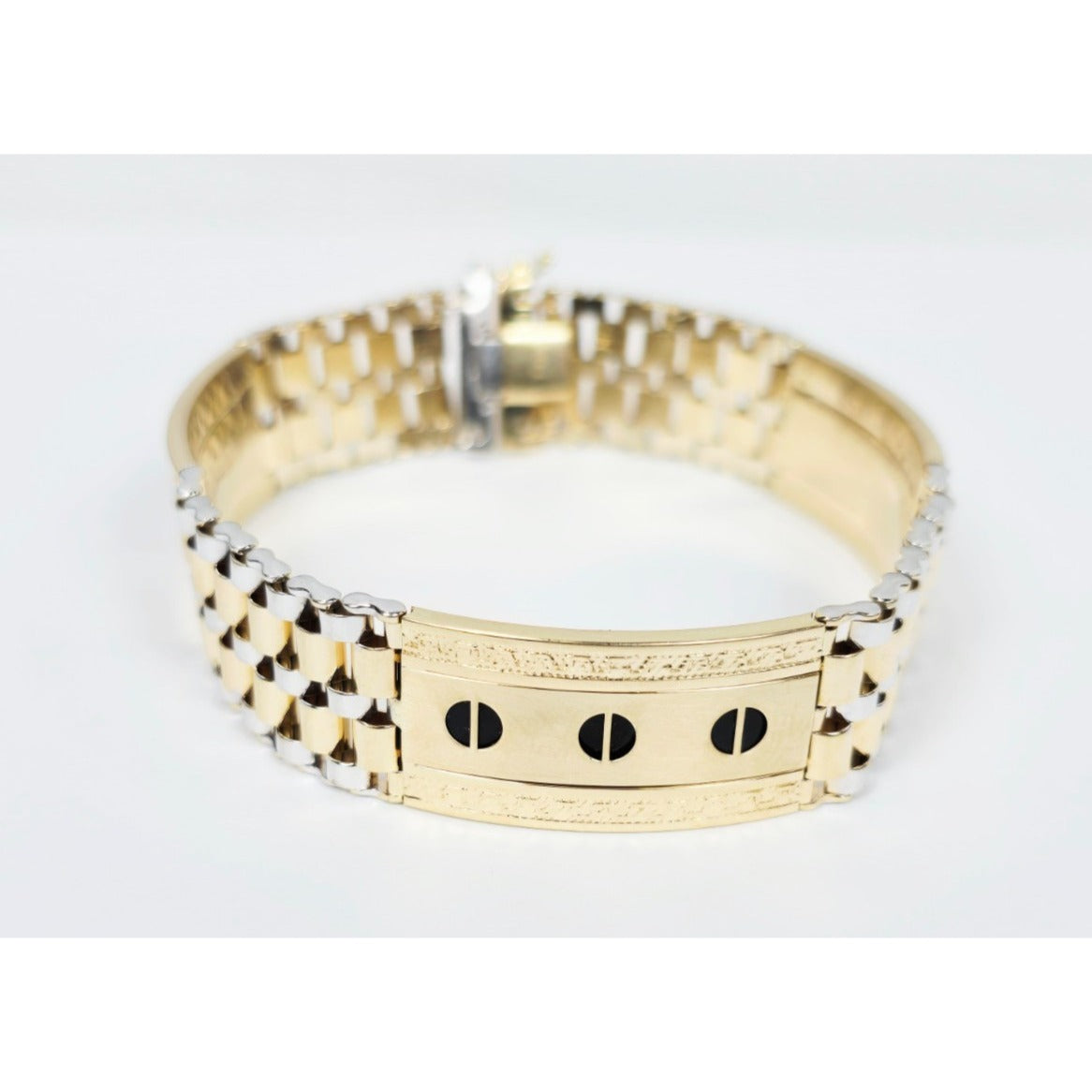 14K Two Tone Gold Rolex Style Enamel Link Bracelet