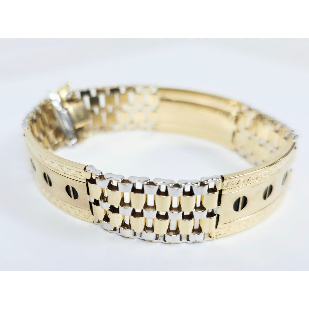 14K Two Tone Gold Rolex Style Enamel Link Bracelet
