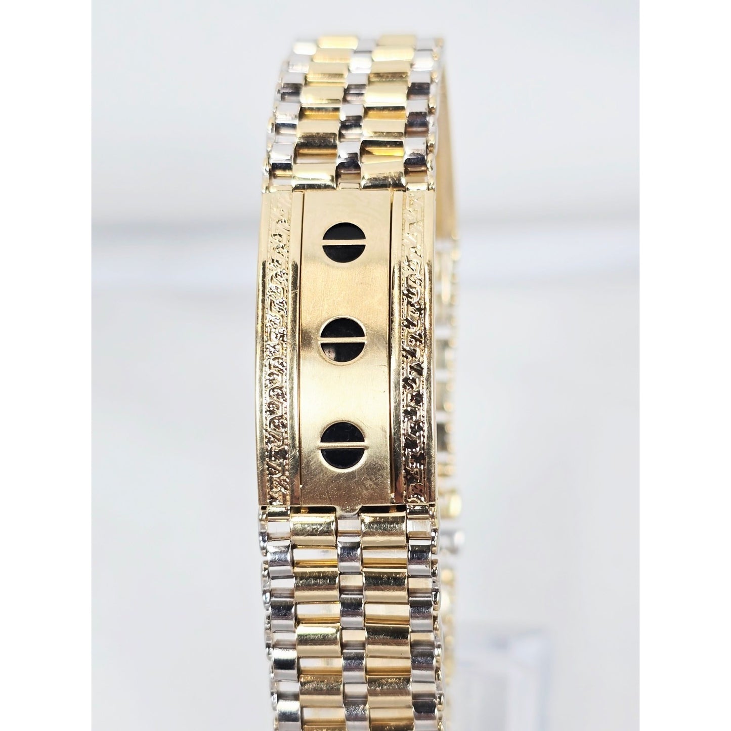 14K Two Tone Gold Rolex Style Enamel Link Bracelet