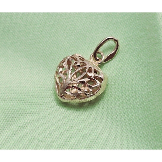 14K Yellow Gold Diamond Cut Heart Charm Pendant