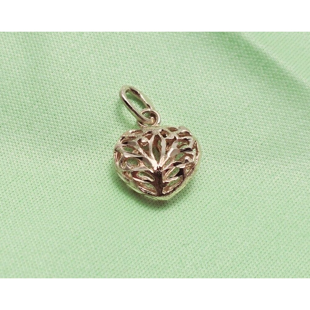 14K Yellow Gold Diamond Cut Heart Charm Pendant