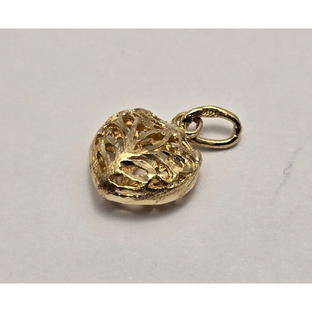 14K Yellow Gold Diamond Cut Heart Charm Pendant