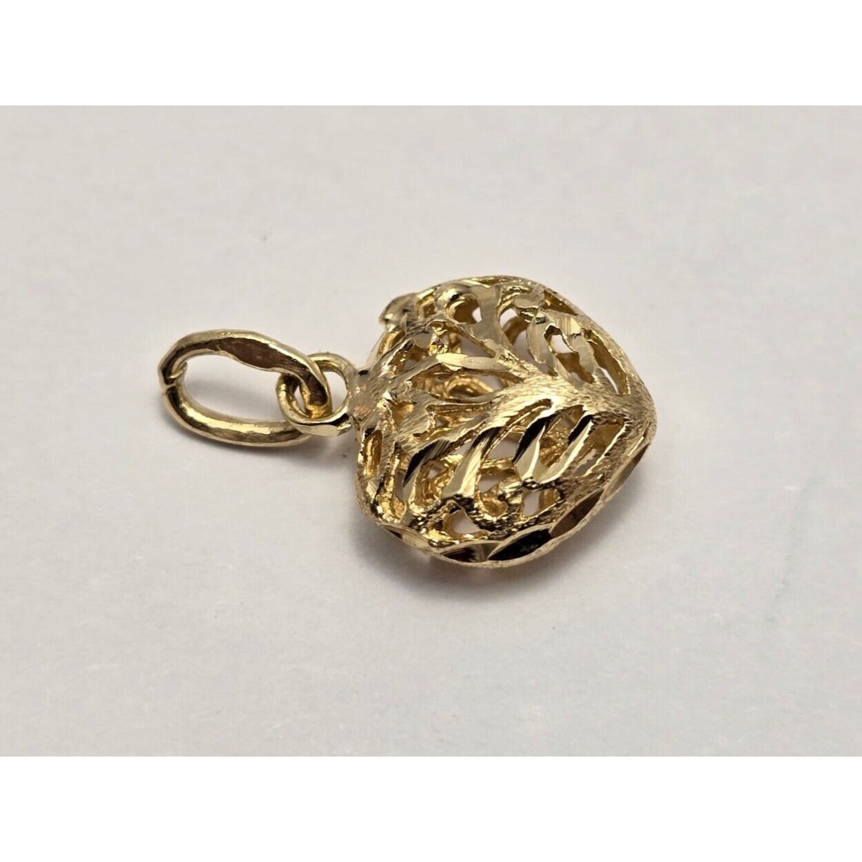 14K Yellow Gold Diamond Cut Heart Charm Pendant