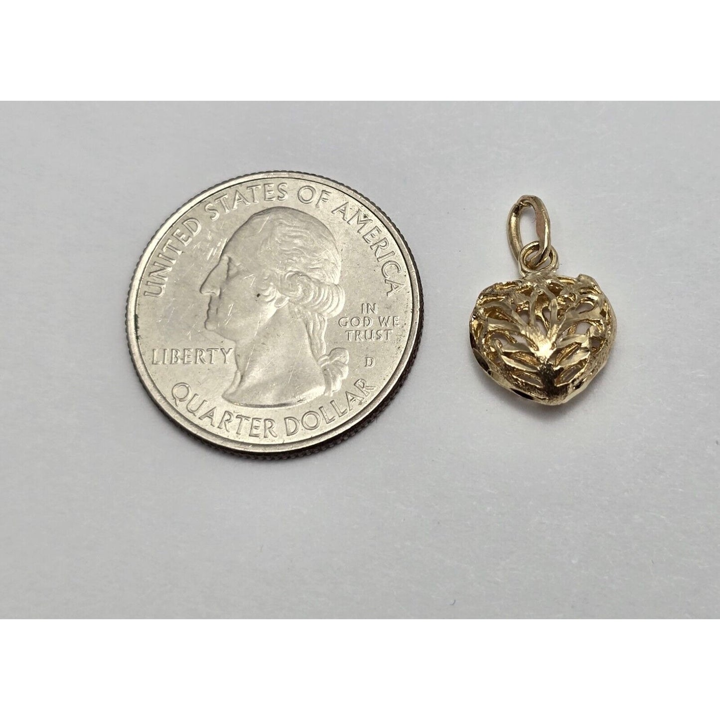 14K Yellow Gold Diamond Cut Heart Charm Pendant