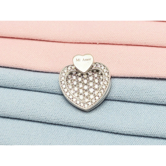 18K White Gold Round Cut Diamond Motion Heart Mi Amor Charm Pendant