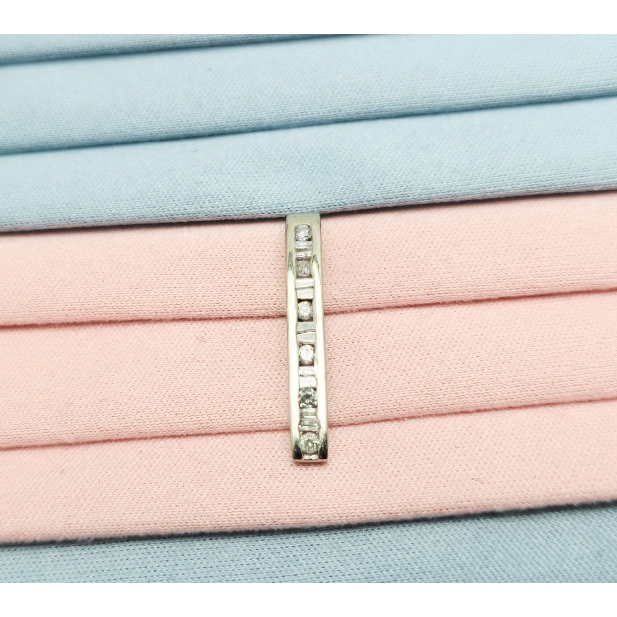 10K White Gold Baguette & Round Diamond Drop Dangle Charm Pendant