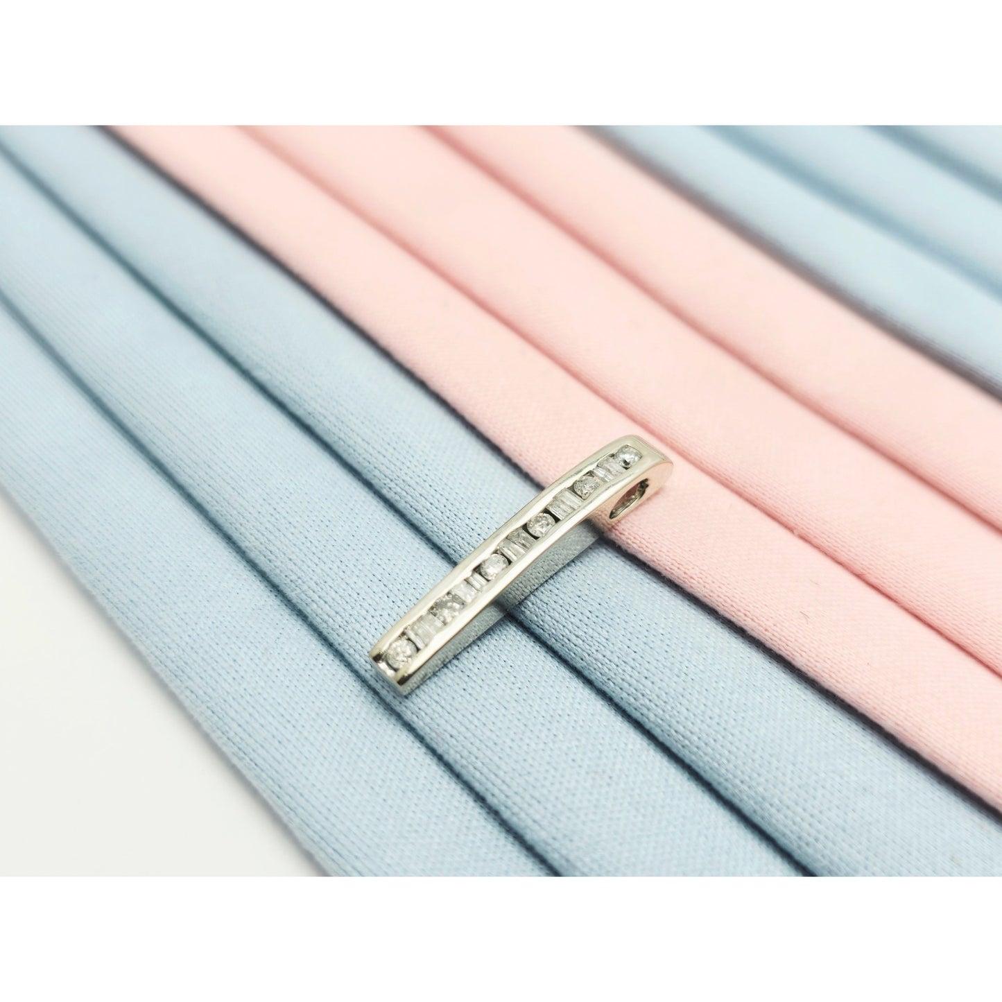 10K White Gold Baguette & Round Diamond Drop Dangle Charm Pendant