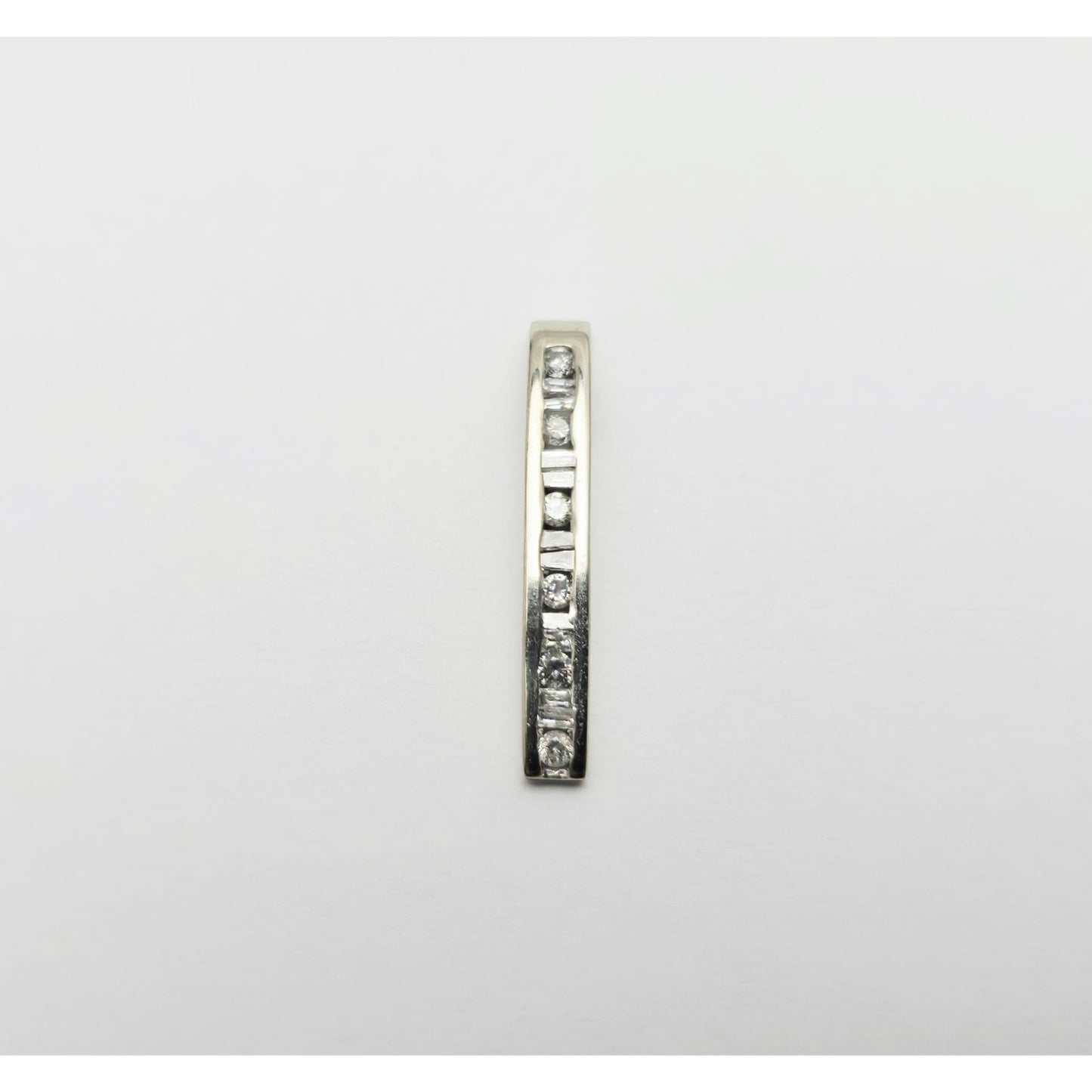 10K White Gold Baguette & Round Diamond Drop Dangle Charm Pendant