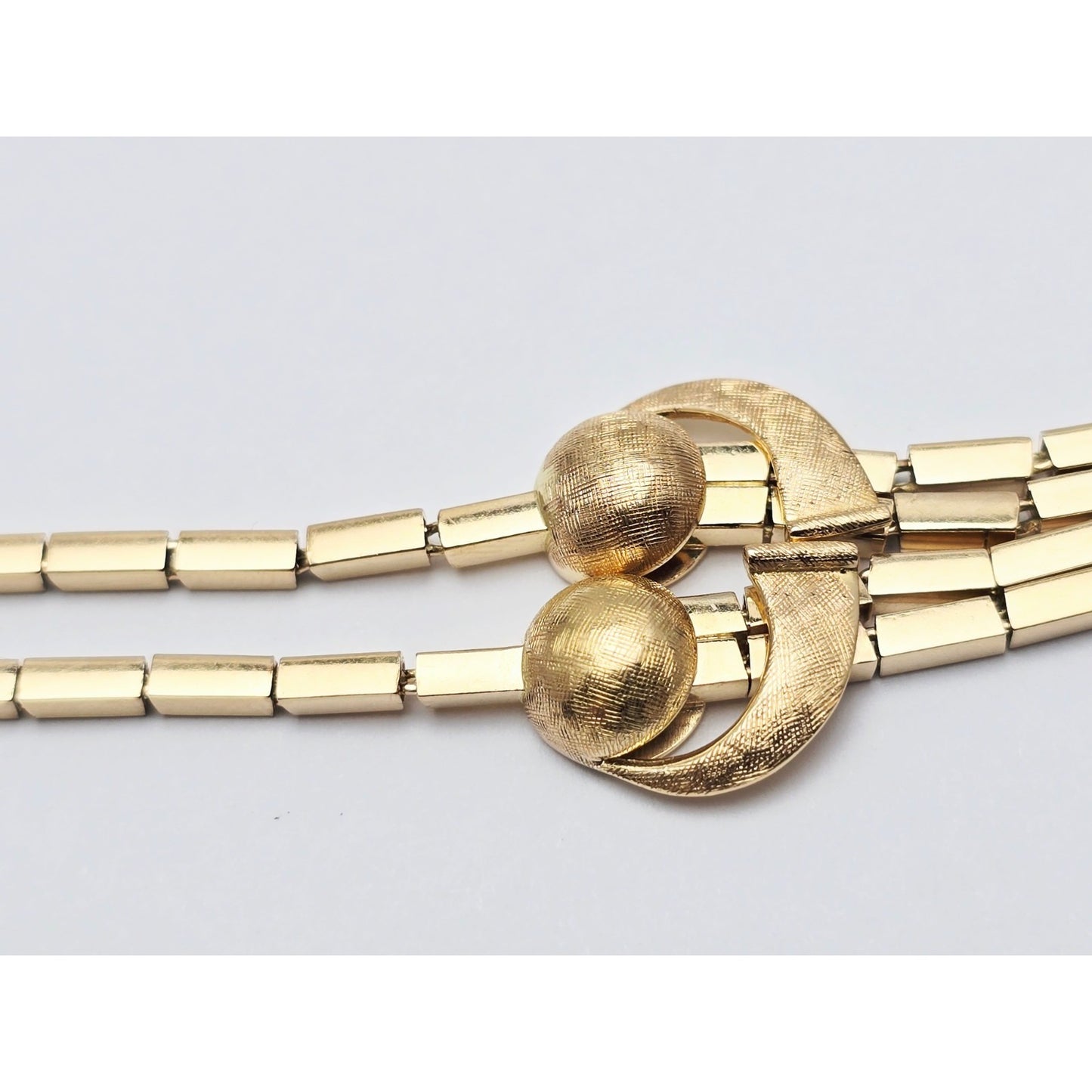 18K Yellow Gold Double Layer Tube Bar Bead Link Chain Necklace
