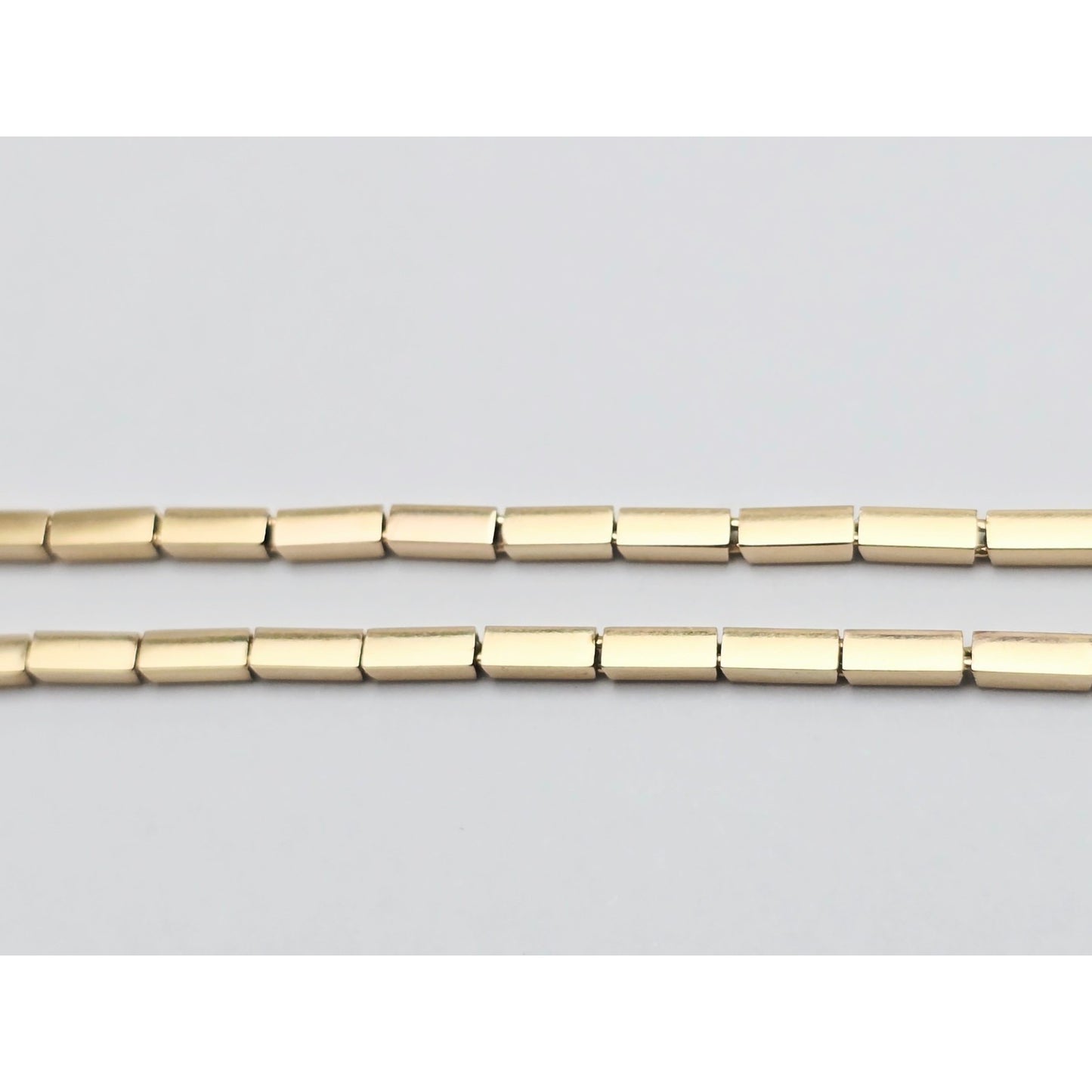 18K Yellow Gold Double Layer Tube Bar Bead Link Chain Necklace