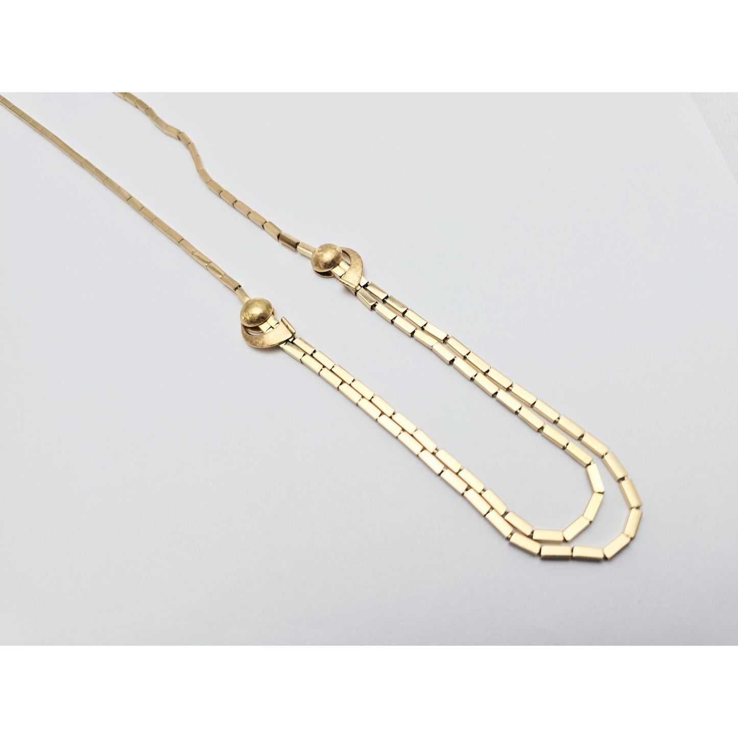 18K Yellow Gold Double Layer Tube Bar Bead Link Chain Necklace
