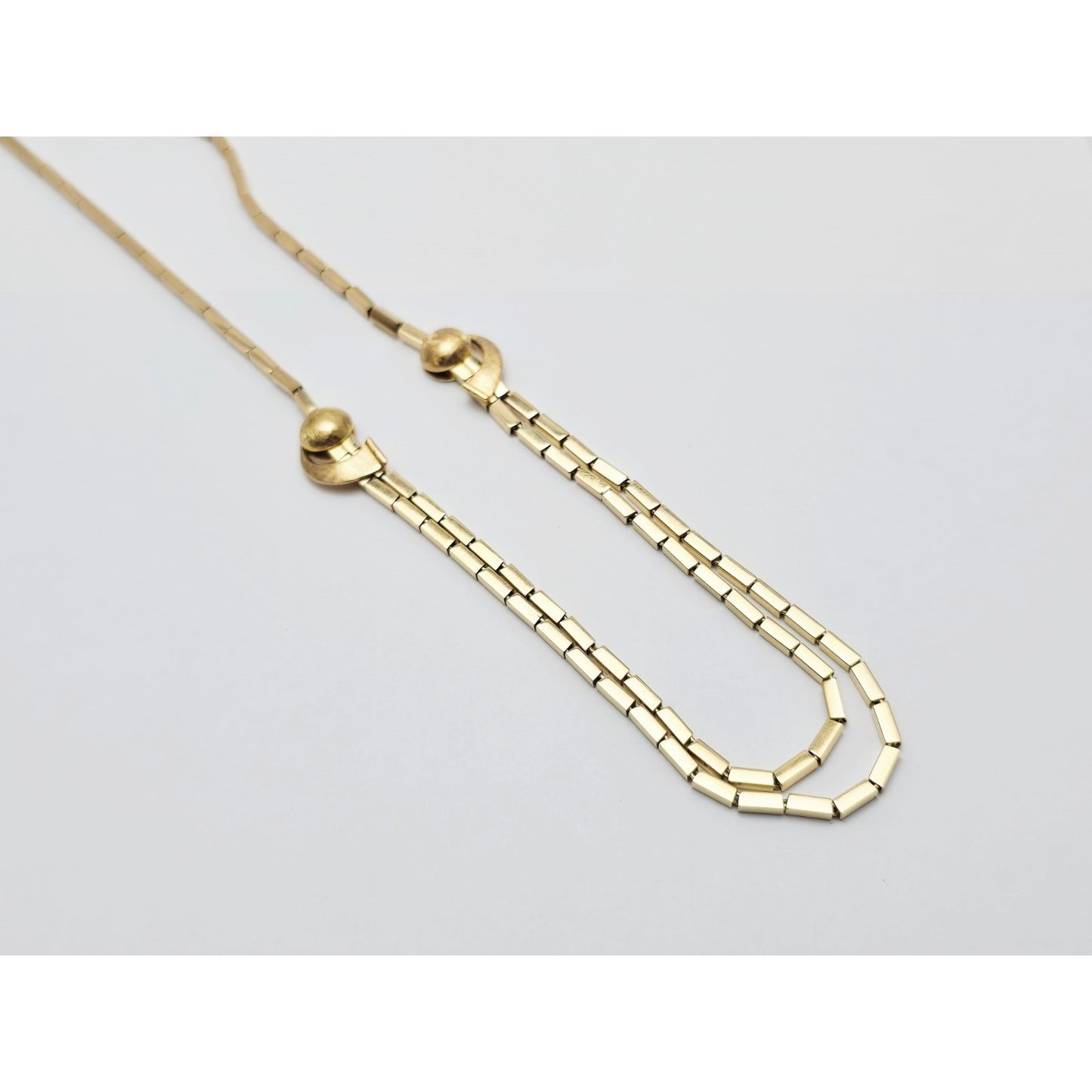 18K Yellow Gold Double Layer Tube Bar Bead Link Chain Necklace