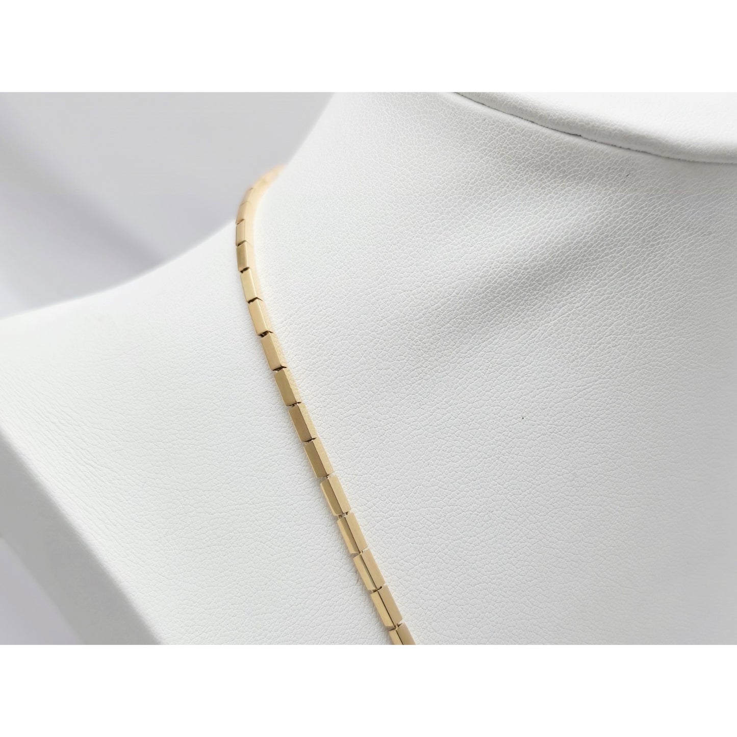 18K Yellow Gold Double Layer Tube Bar Bead Link Chain Necklace