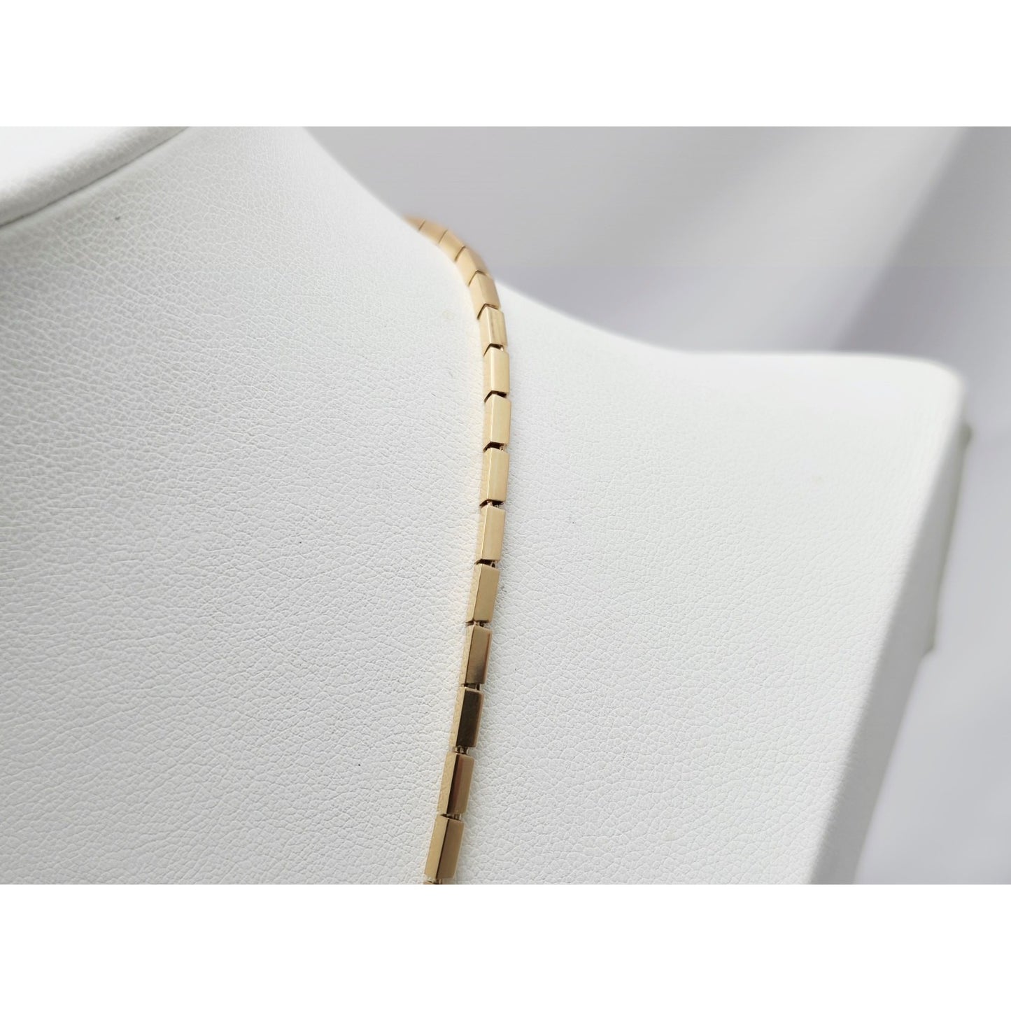 18K Yellow Gold Double Layer Tube Bar Bead Link Chain Necklace