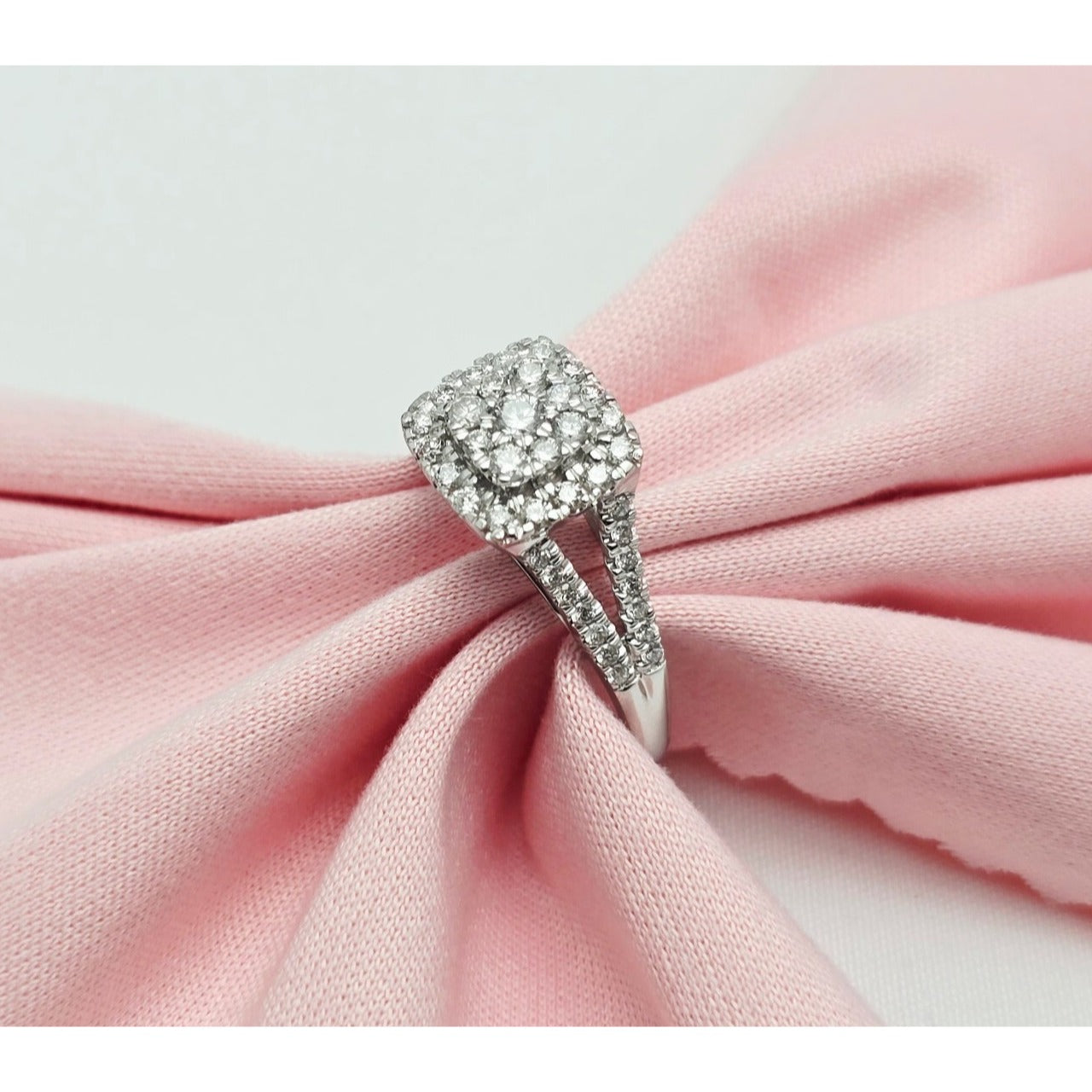 14K White Gold Ladies Diamond Halo Engagement Ring