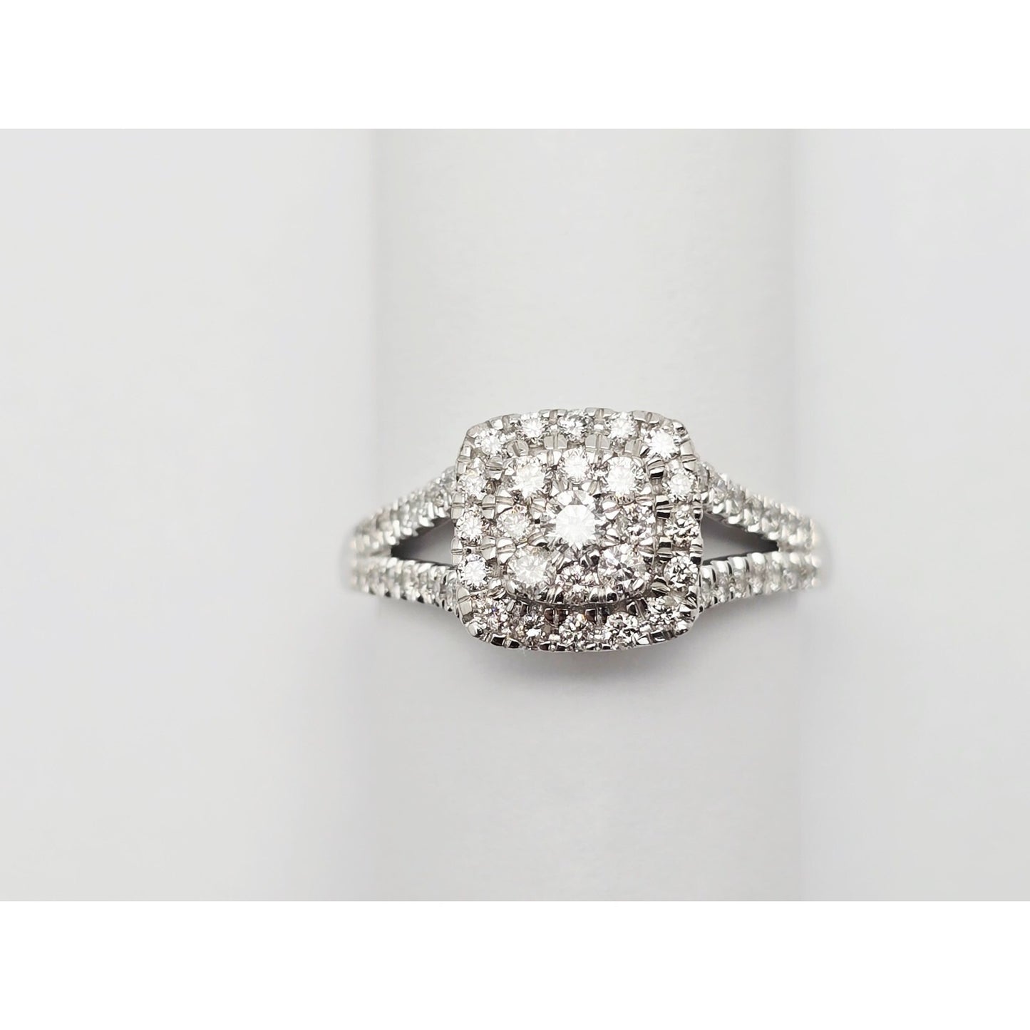 14K White Gold Ladies Diamond Halo Engagement Ring