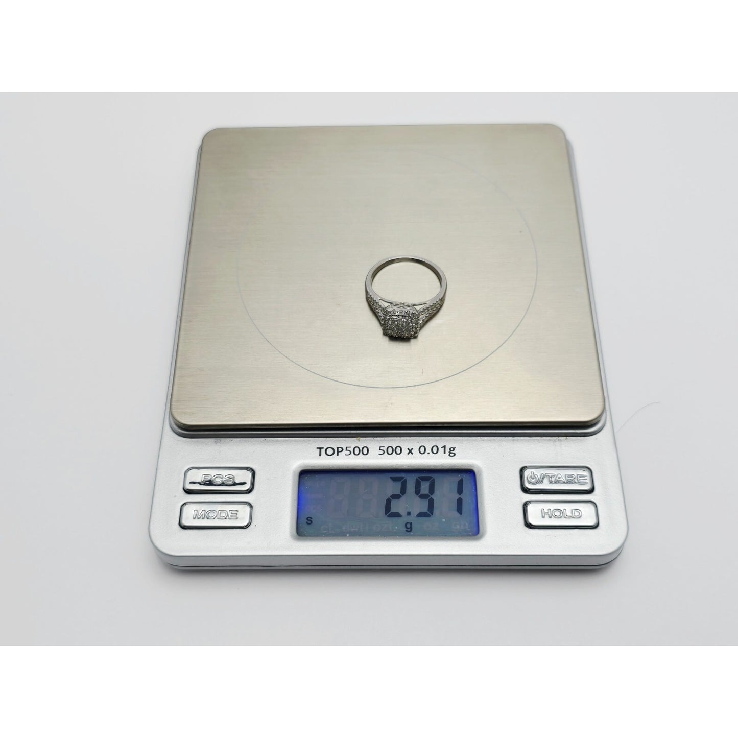 14K White Gold Ladies Diamond Halo Engagement Ring