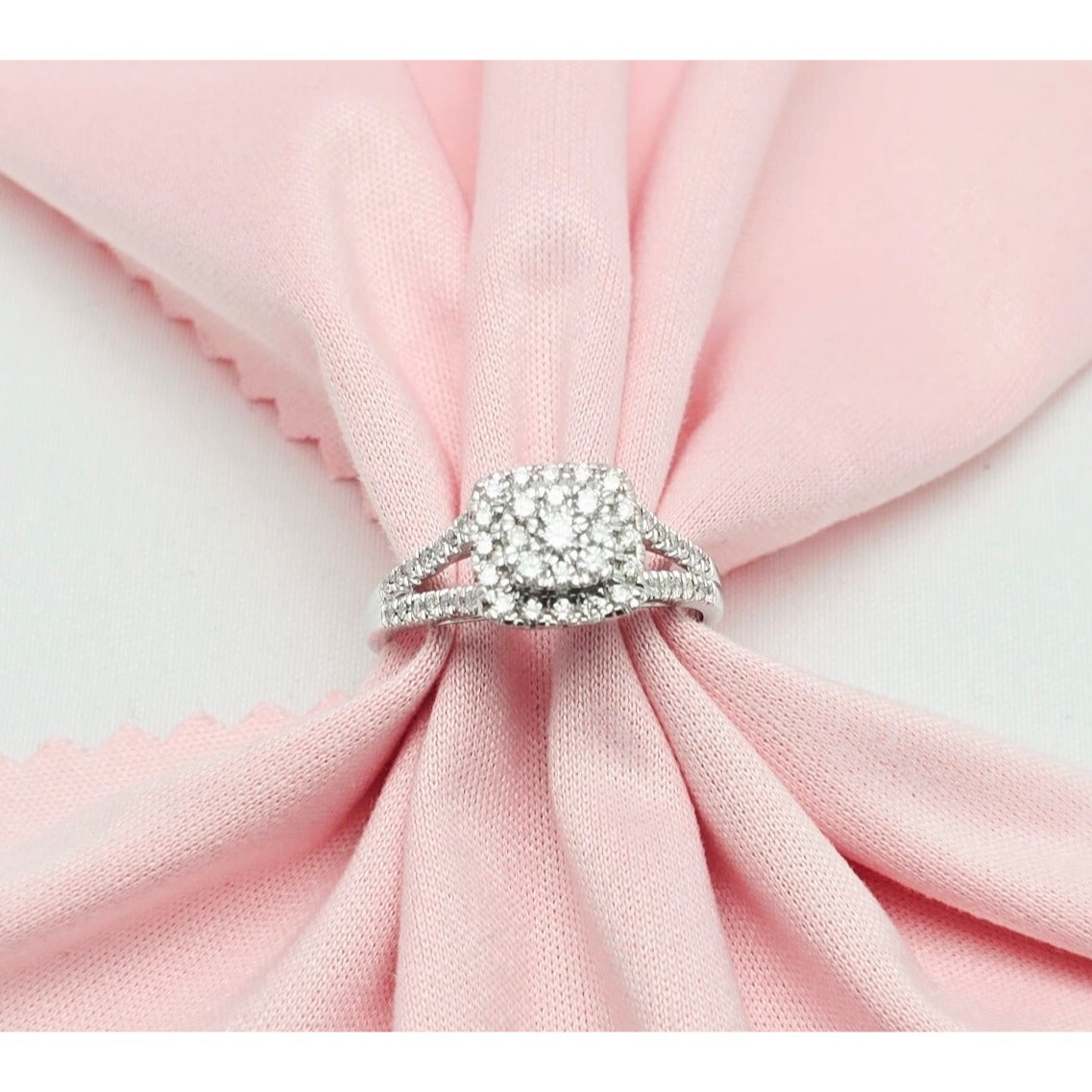 14K White Gold Ladies Diamond Halo Engagement Ring