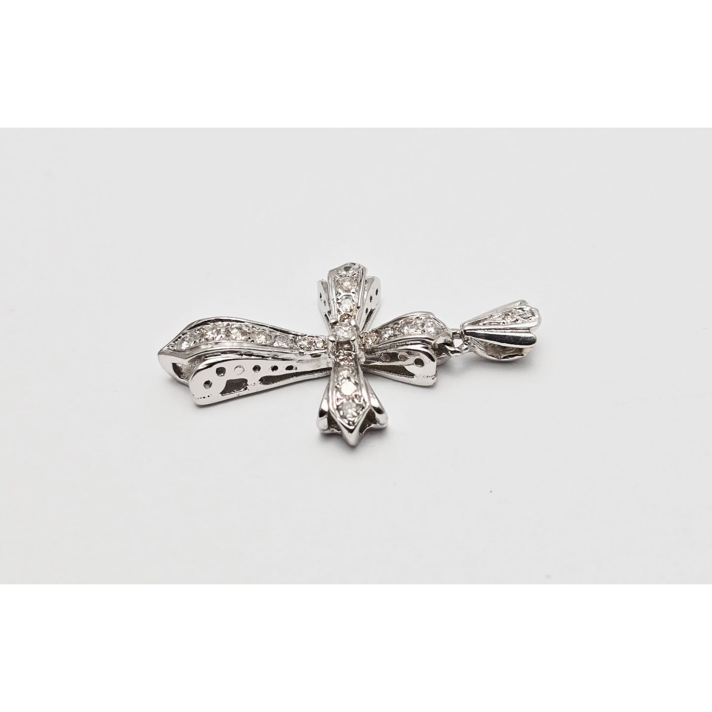 14K White Gold White Diamond Cross Pendant Charm