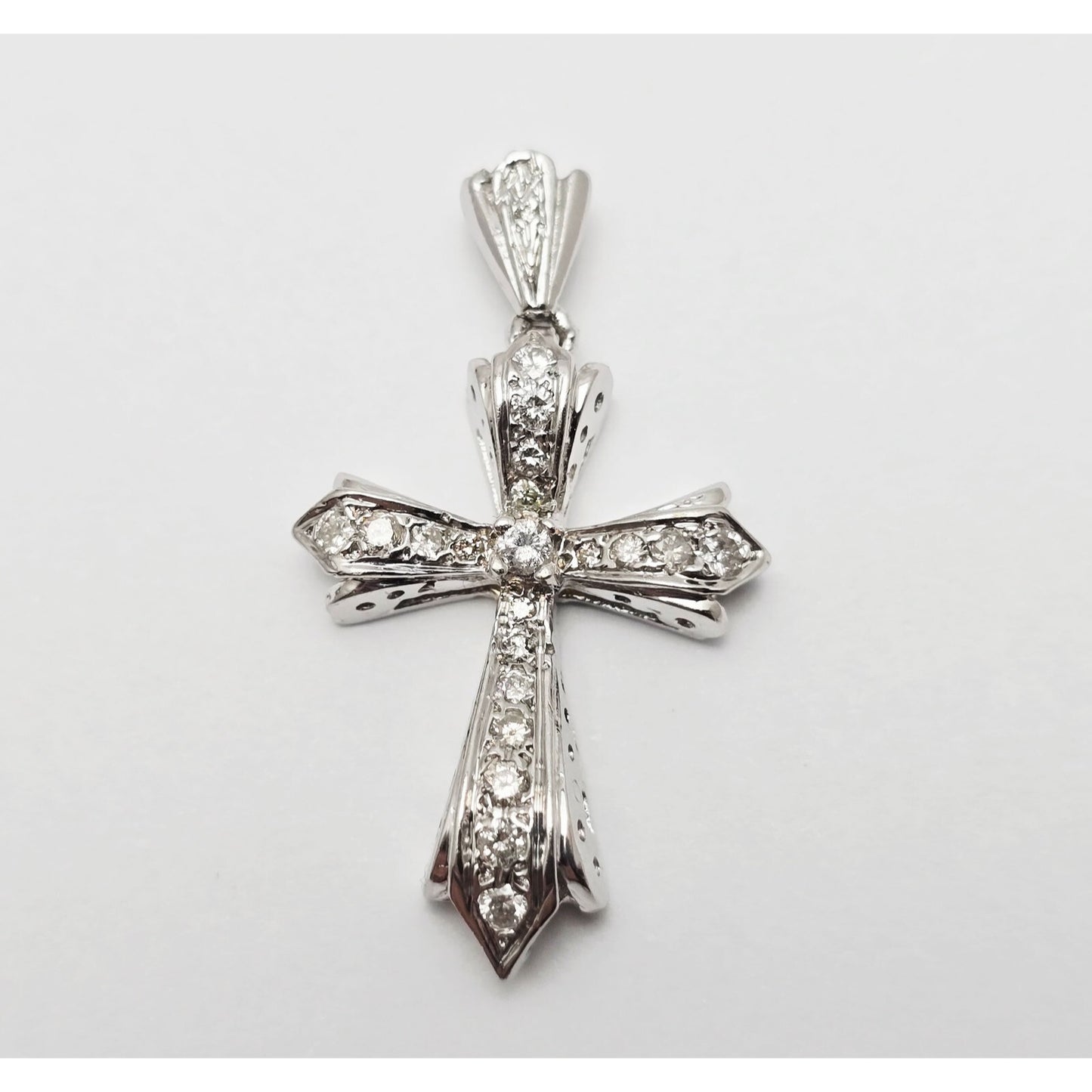 14K White Gold White Diamond Cross Pendant Charm